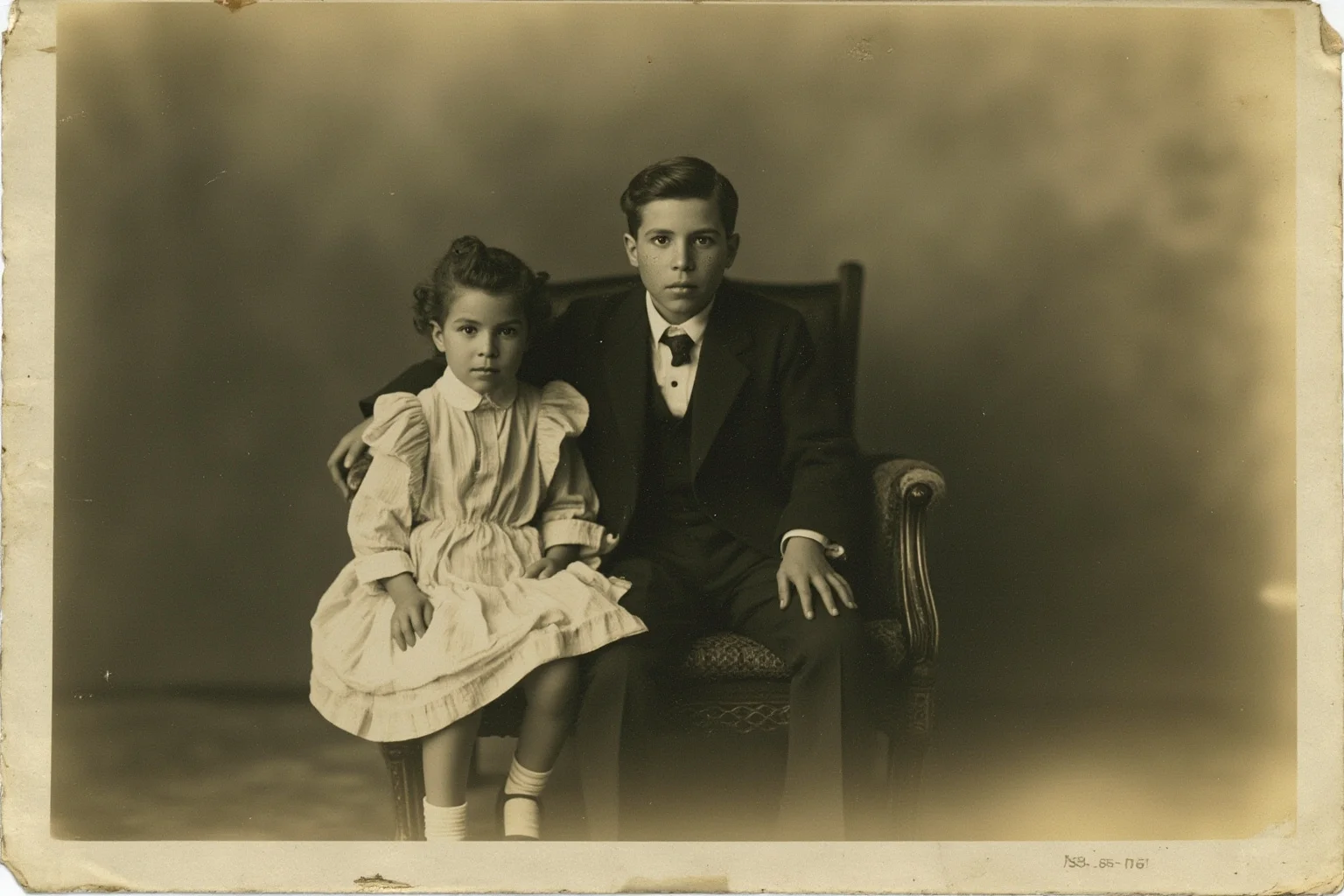 A faded German-American family photo from the early 1900s showing a young boy in formal dress