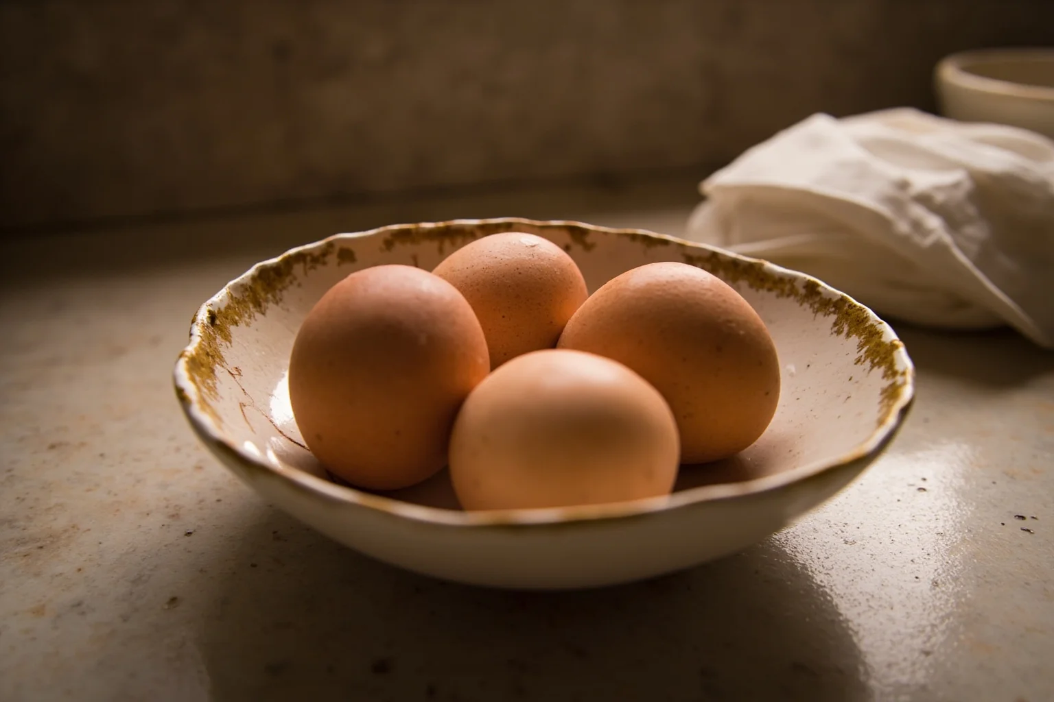 Ancient Greek Diet: 20 Foods Ancient Greeks Ate on a Daily Basis 19 A few boiled eggs in a shallow ceramic bowl on an ancient Greek kitchen table
