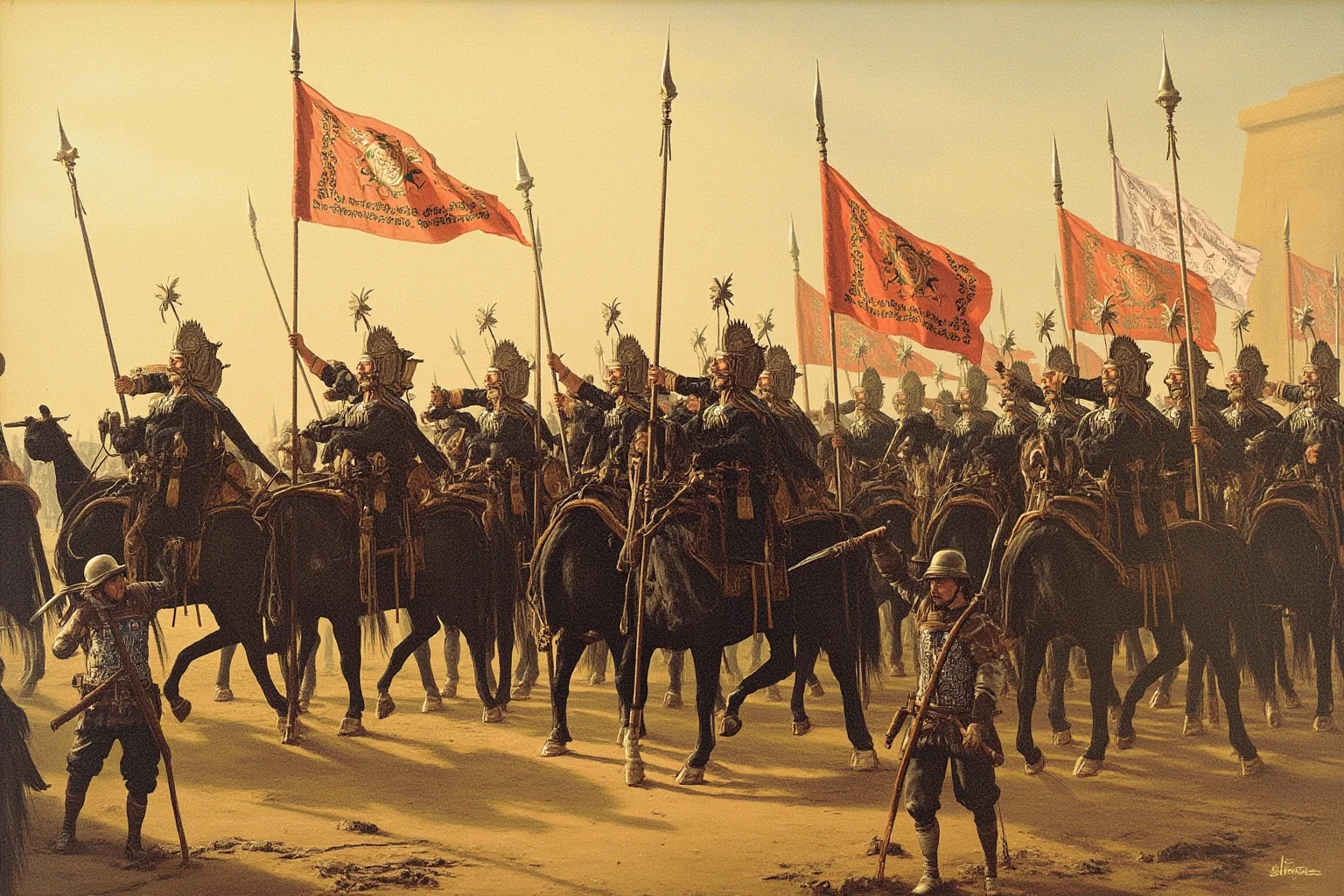 25 Little-Known Facts About Genghis Khan, the Brutal Ruler 9 A formation of mounted Mongol warriors organized into neat rows of units, historical illustration