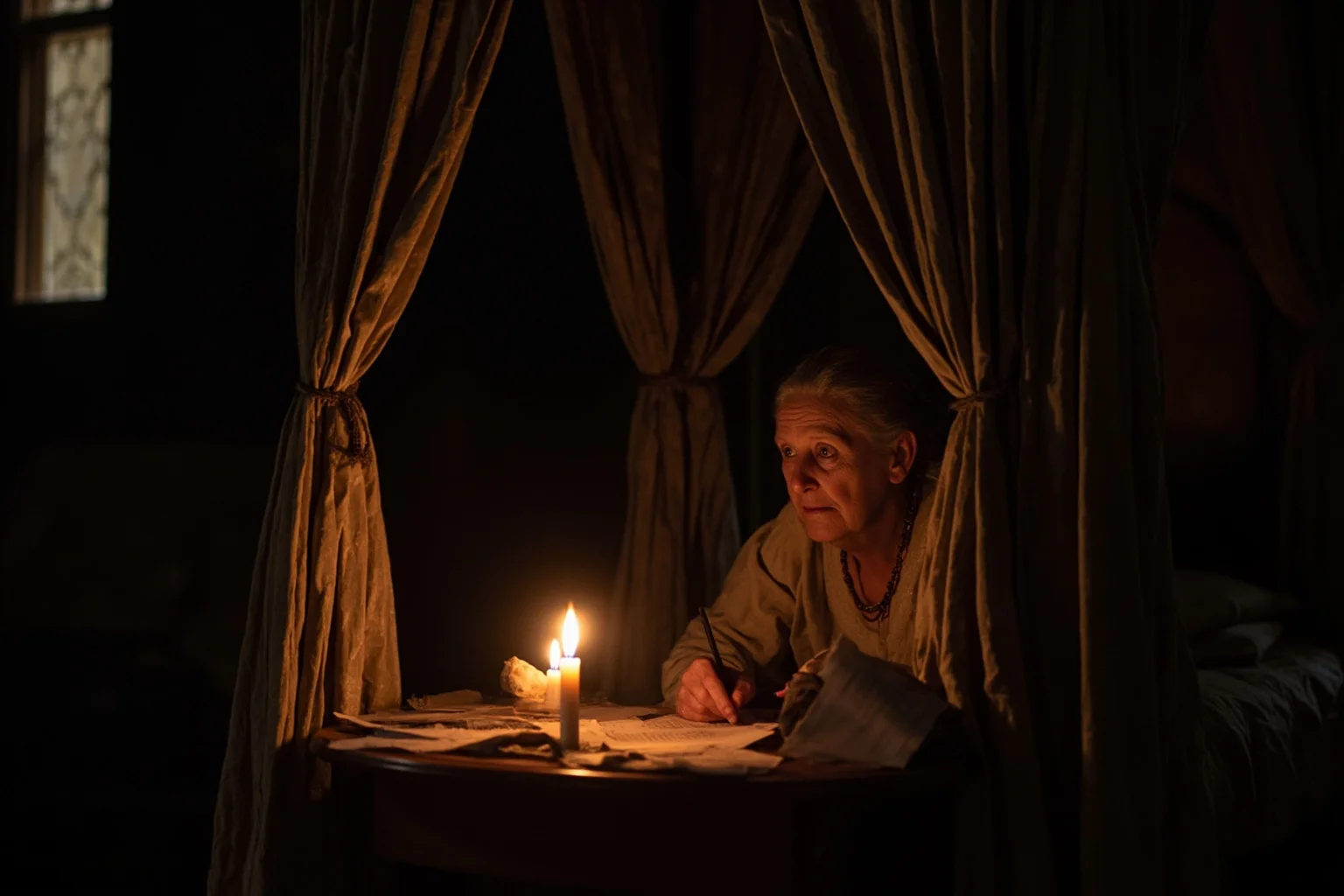 Philosophers Everyone's Heard Of, and 20 Everyone Forgot About 16 A frail 17th-century woman writing by candlelight in a curtained four-poster bed, papers spread around her