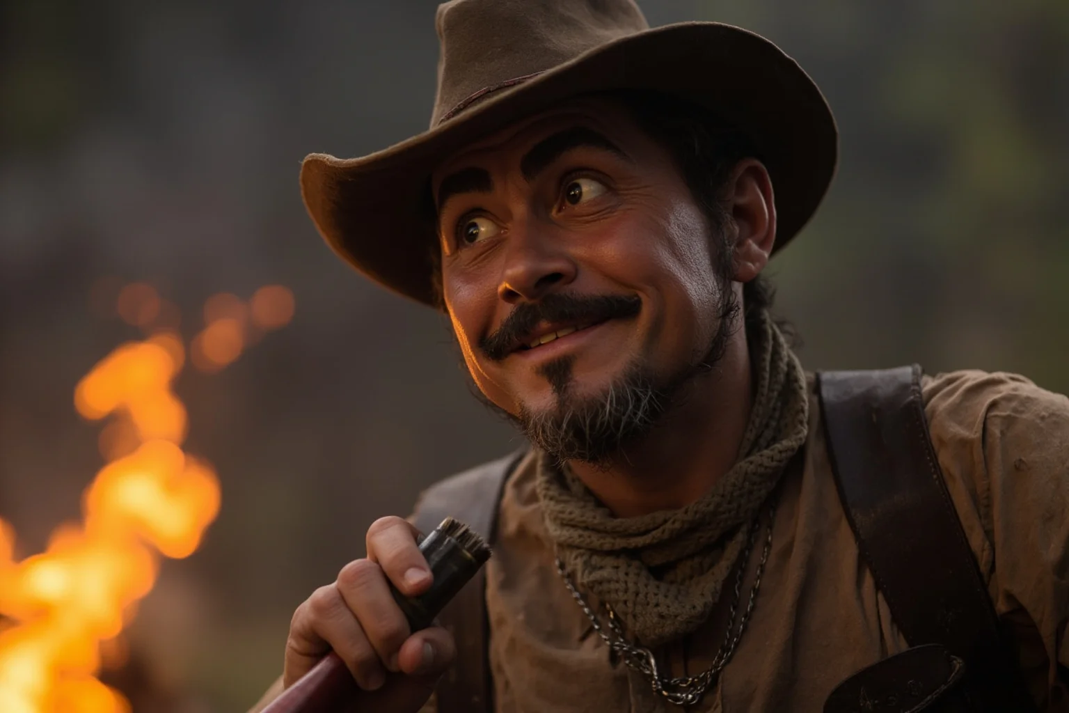 Hilarious Slang Terms From The Wild West 17 A fussy-looking greenhorn cowboy complaining while brushing dust off his clothes, campfire scene in background