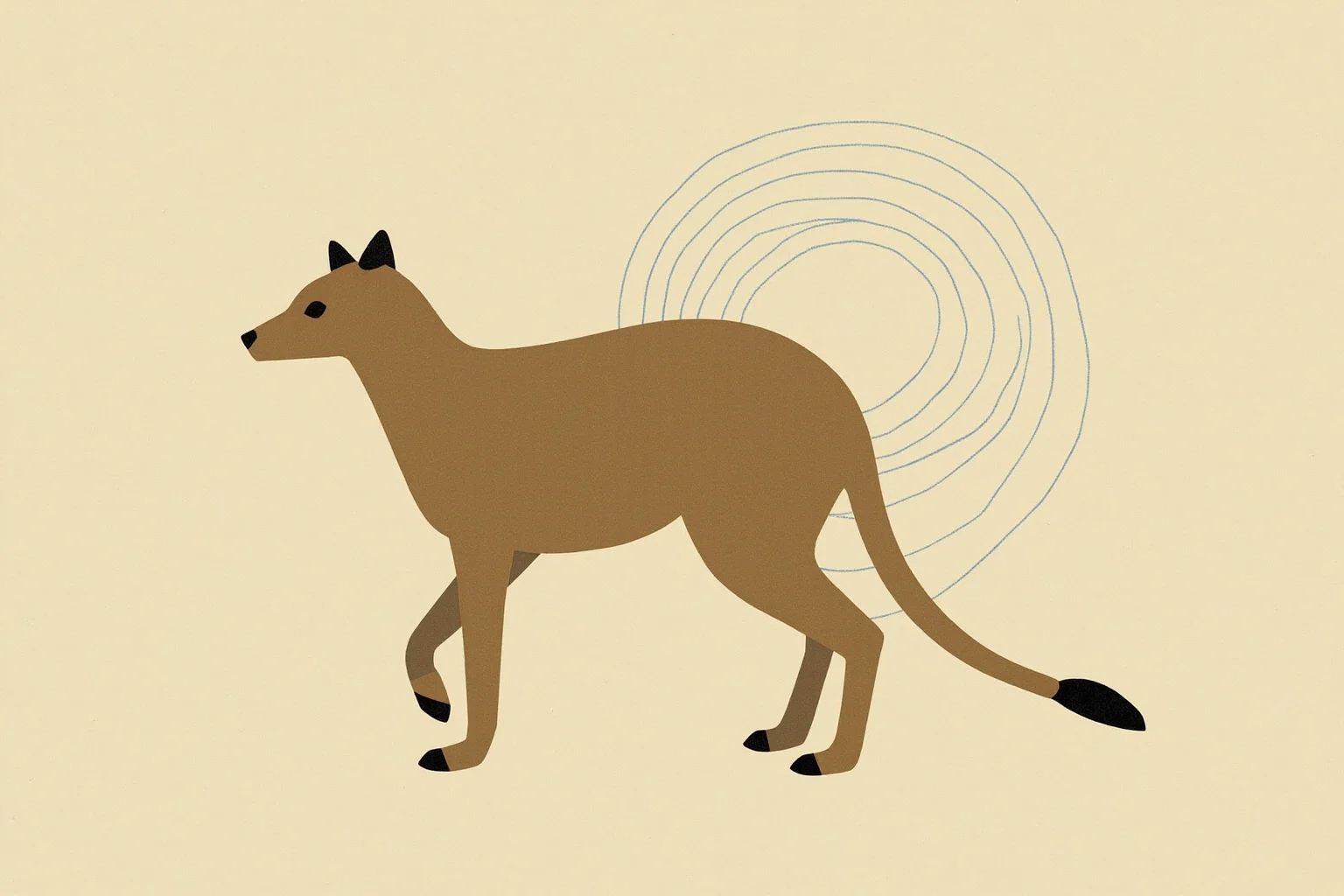 Galileo, Harvard, and 20 Other Unlikely Simultaneous Historical Events 20 A gentle illustration of a thylacine silhouette beside faint Olympic rings in a muted vintage color palette