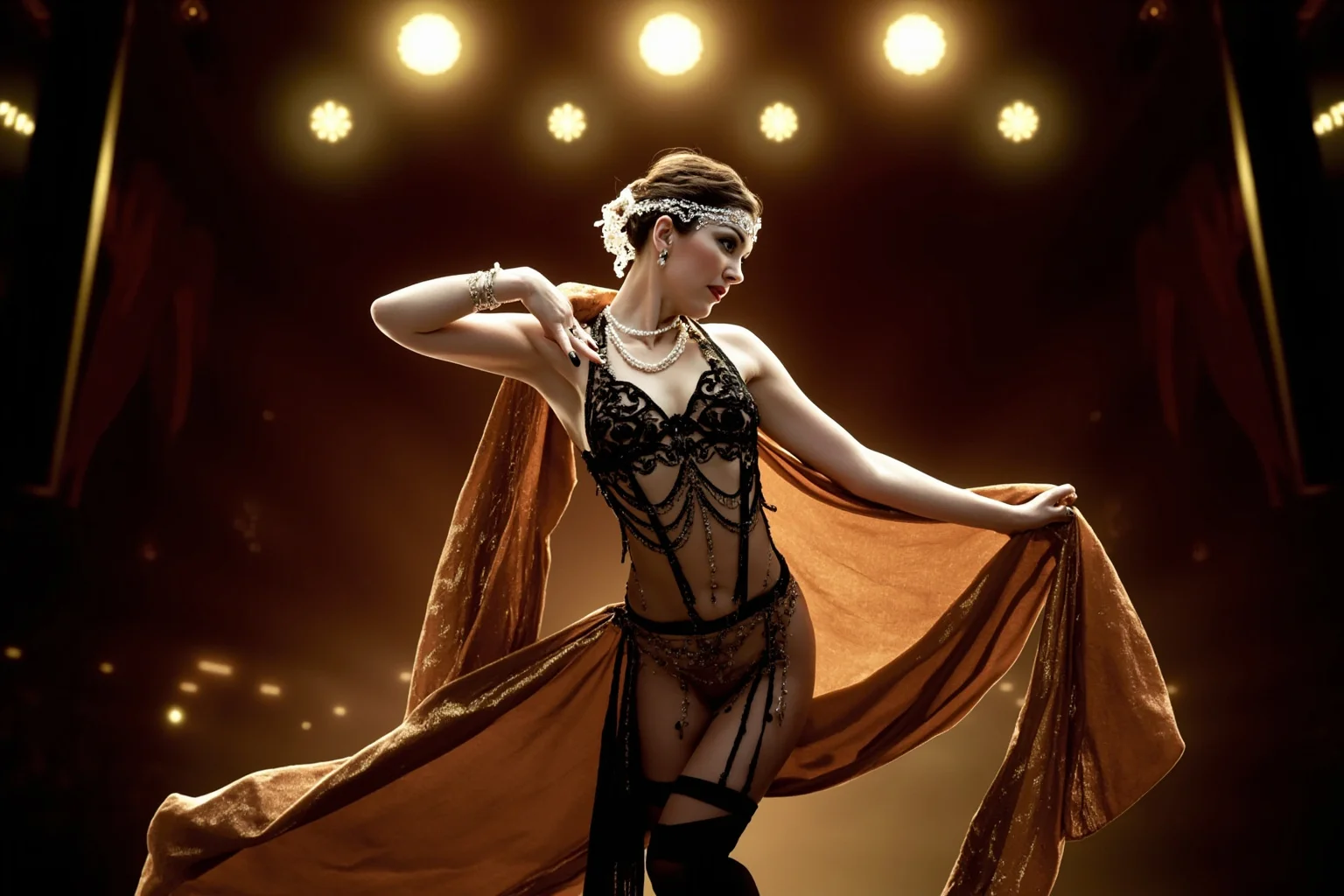 Most Interesting People in History: 22 Figures Who Shaped the World 18 A glamorous early 20th-century dancer in an ornate stage costume performing under theater lights, illustrative style