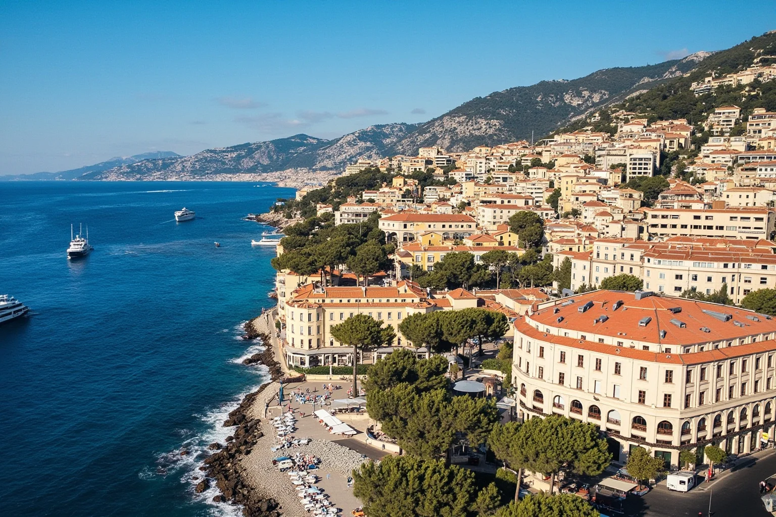A glamorous Mediterranean coastal palace representing the Principality of Monaco
