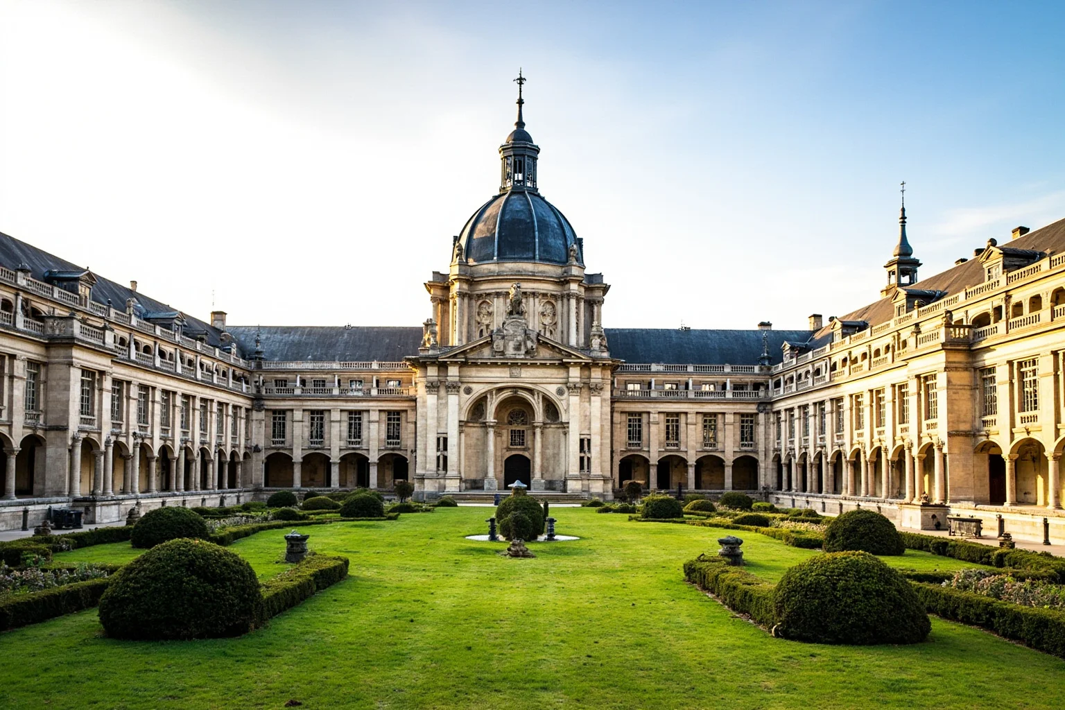 A grand 17th-century domed military hospital building with formal gardens in Paris