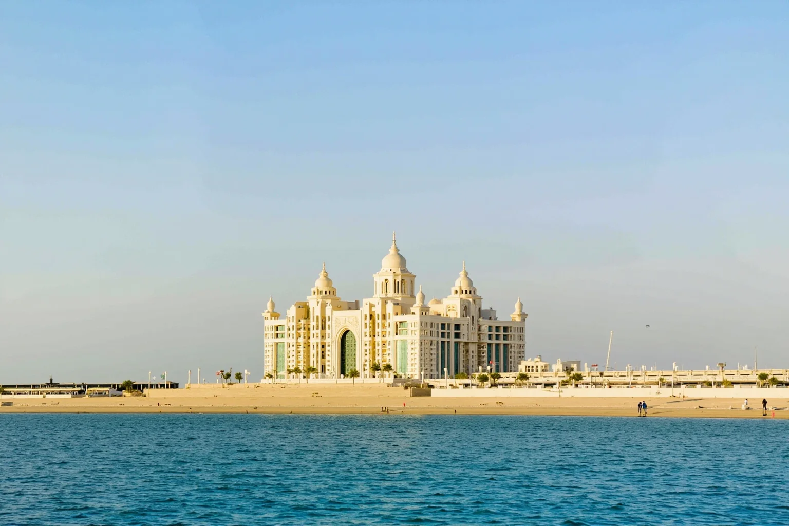 A Gulf coast royal palace with modern Arabian architecture representing the Kingdom of Bahrain