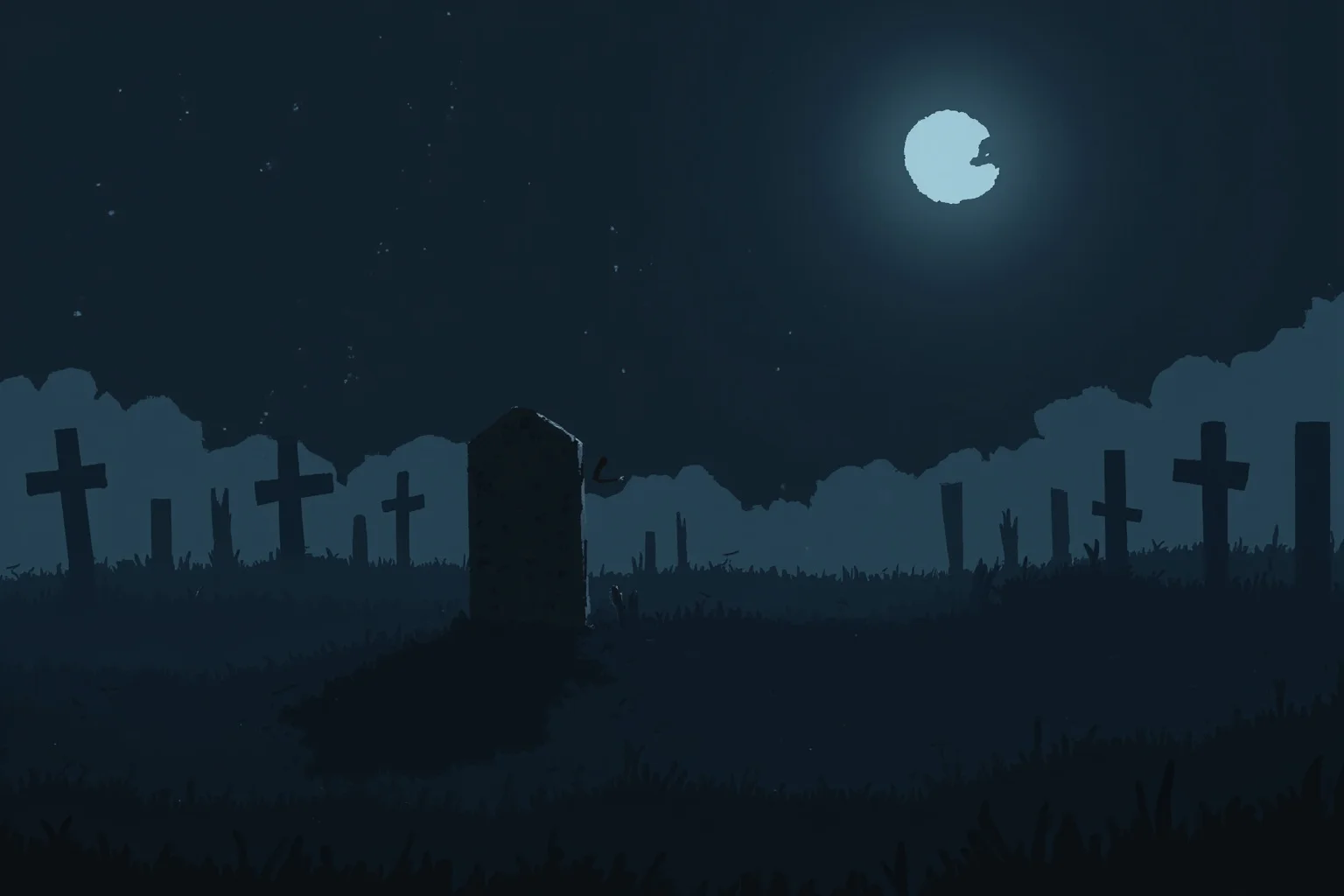 Grim Childhoods Indeed: The 20 Darkest Brothers Grimm Fairy Tales 17 A haunting, minimalist illustration of a small grave in a moonlit cemetery with a faint arm reaching from the soil