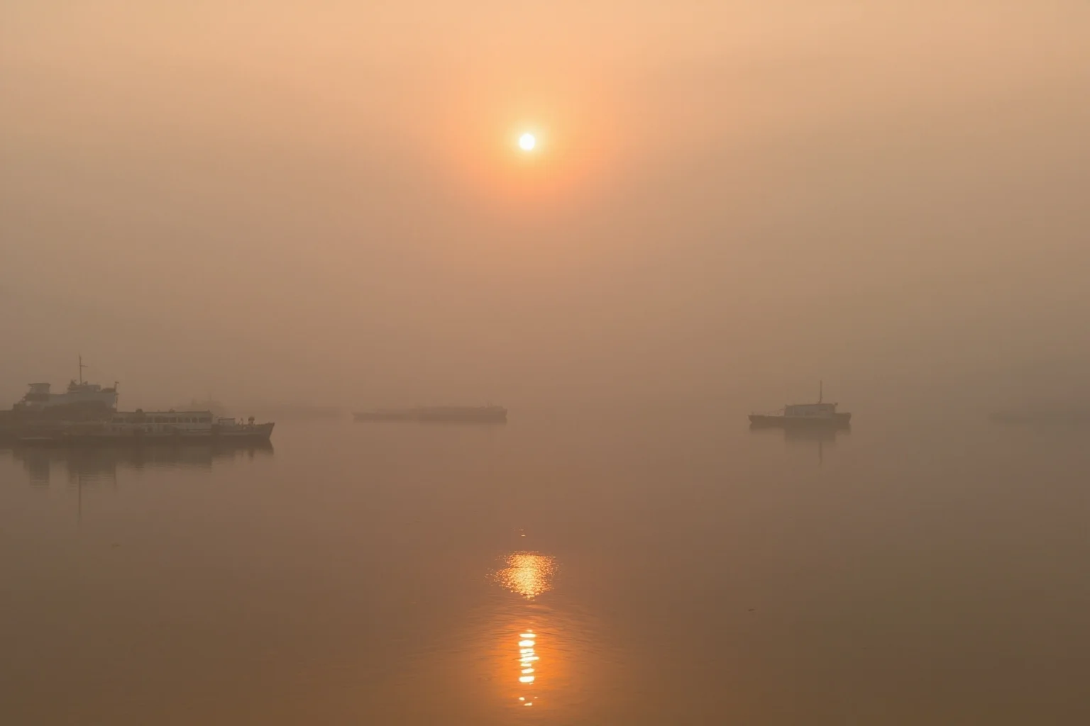 The Most Famous Historical Paintings in the World 19 A hazy harbor scene at sunrise with small boats and soft orange reflections on the water