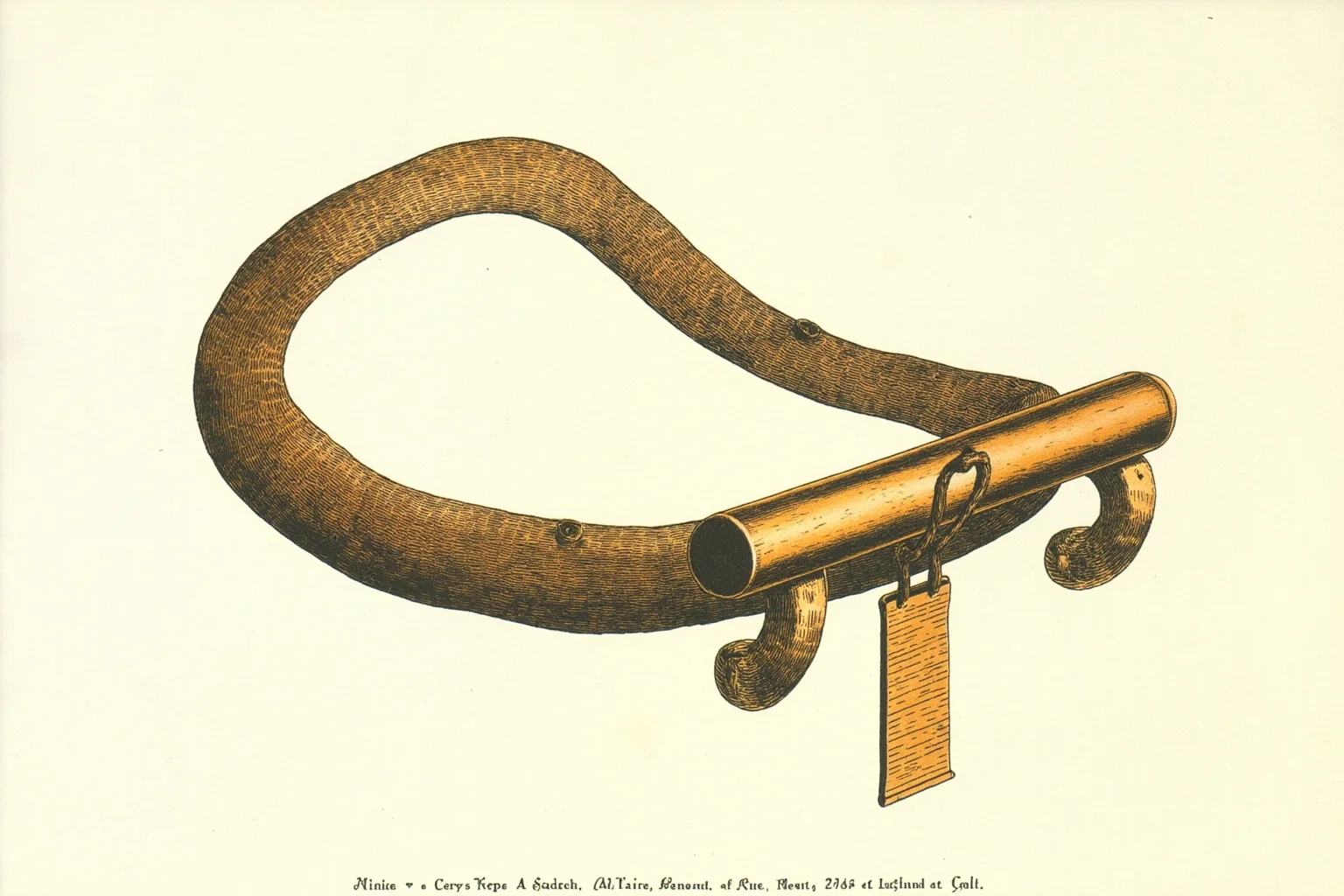Brutal Forms of Public Humiliation Throughout History 9 A heavy wooden cangue collar device with a hanging placard, displayed against a plain background, historical illustration