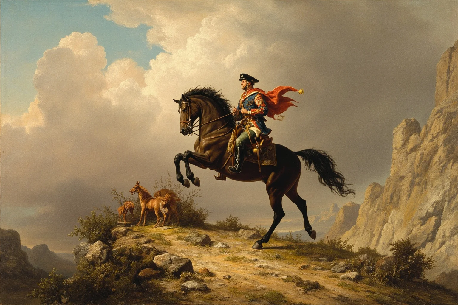 The Most Famous Historical Paintings in the World 16 A heroic painting of a general on a rearing horse crossing a rocky mountain pass