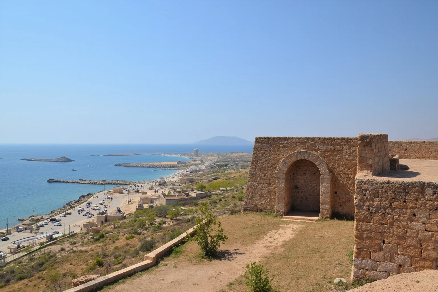 A historic Omani fort overlooking the coastline of the Arabian Sea