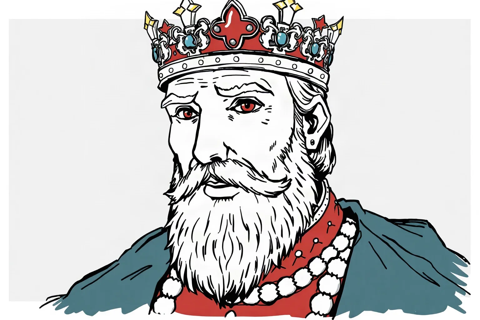 A historical-style illustrated portrait sketch of a bearded medieval Russian tsar in royal robes and a jeweled crown