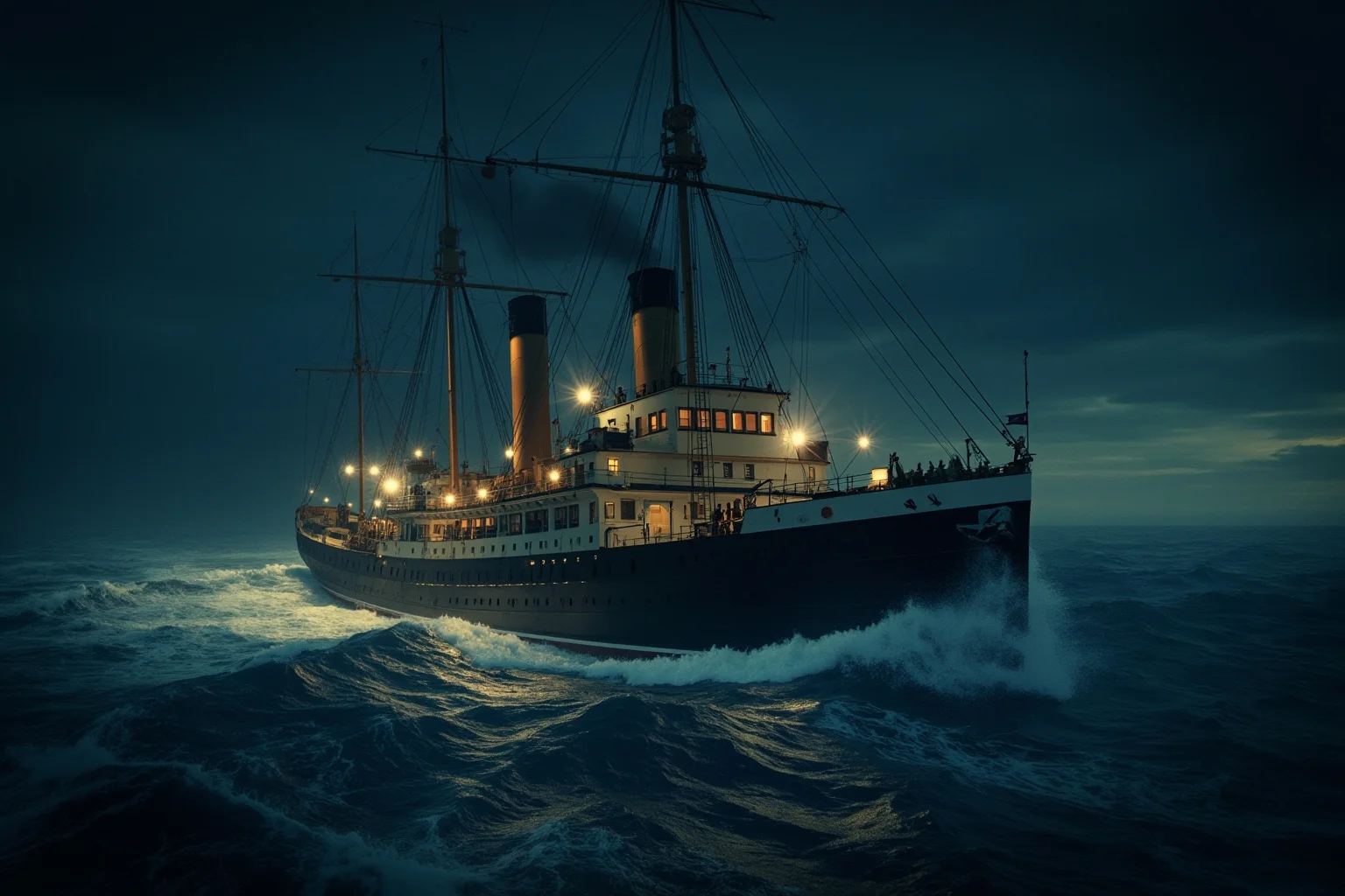 22 Ocean Mysteries We Still Haven't Solved 5 A large early 20th-century naval collier ship steaming through rough Atlantic waters at night