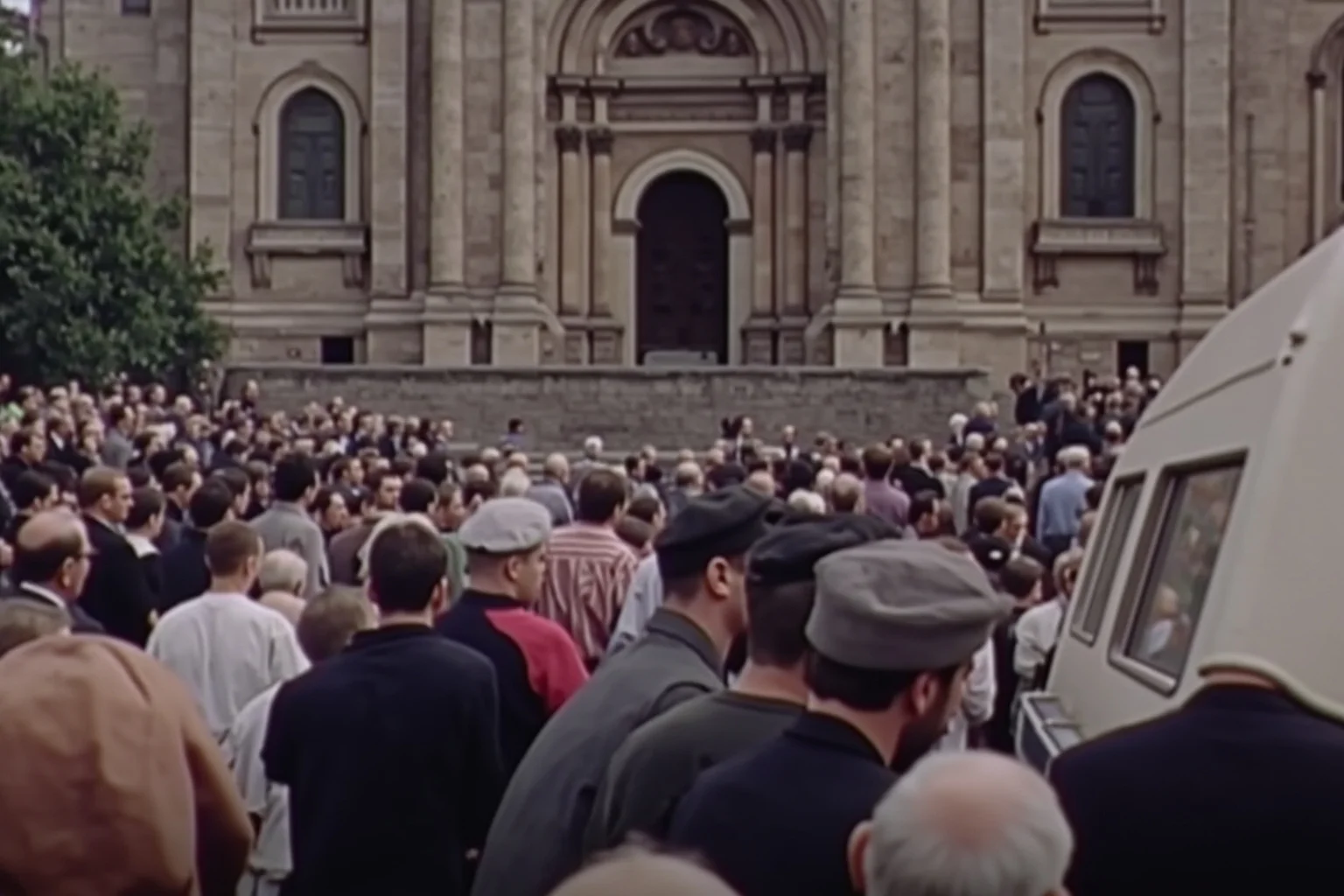 Most Important Historical Events Televised Live 18 A late-1990s TV broadcast showing a solemn funeral procession passing a grand stone cathedral with silent crowds