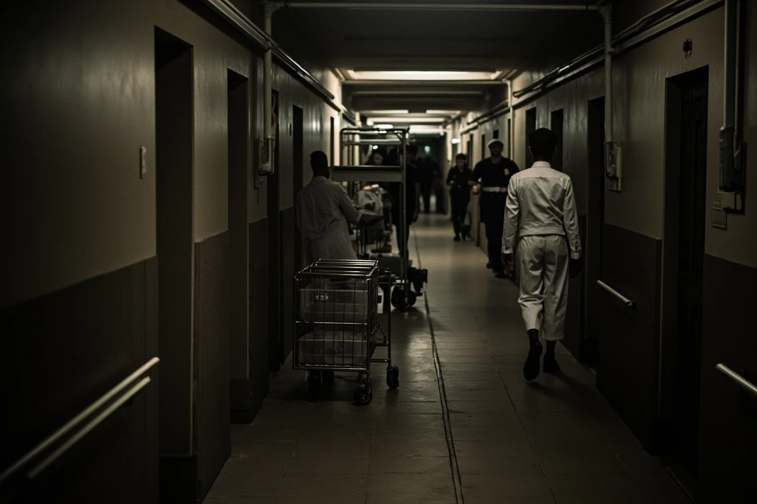 The Most Daring Prison Escapes in History 12 A laundry cart being wheeled past guards down a dim prison corridor