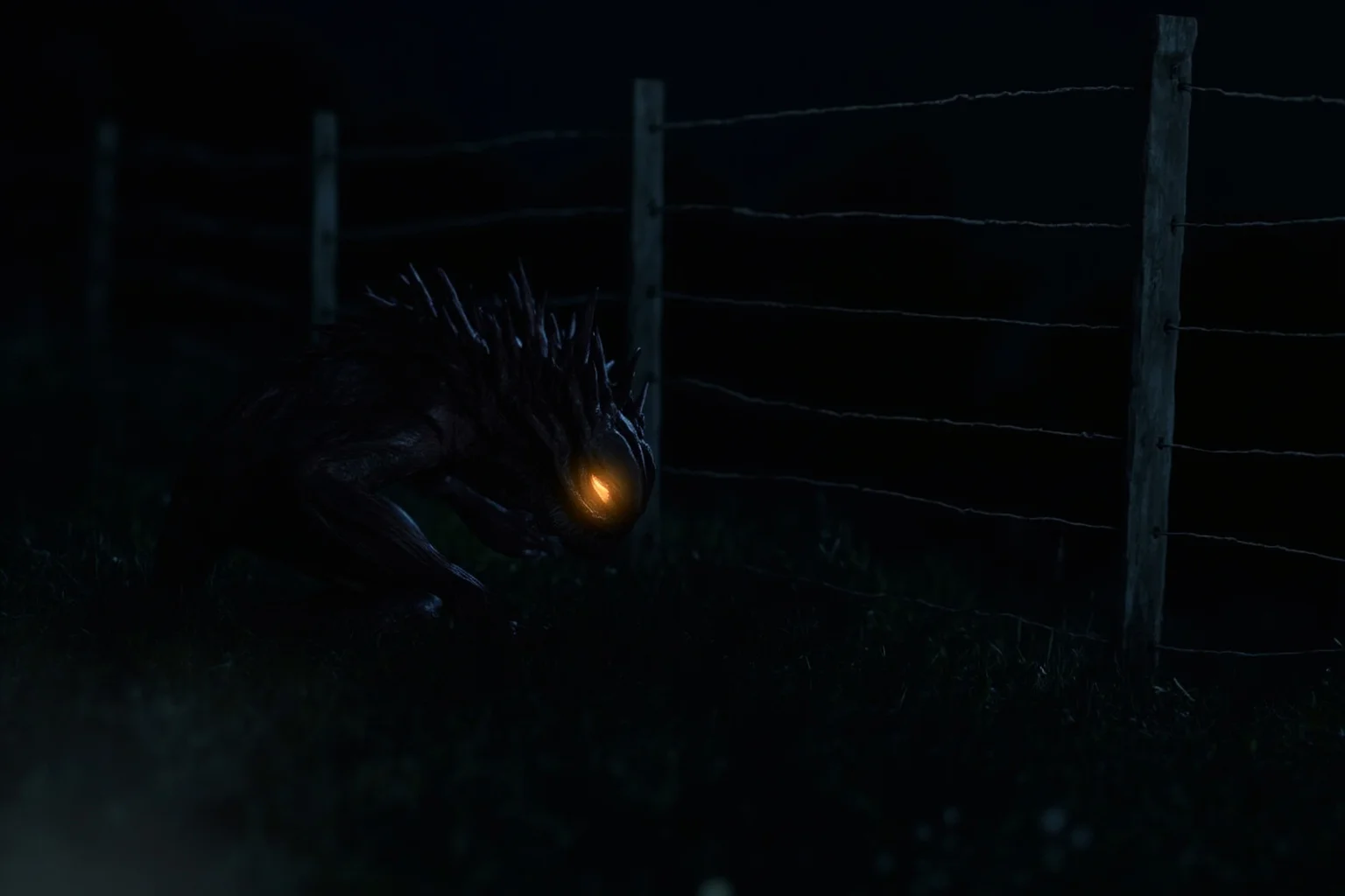 Famous Cryptids: 10 You Know and 16 Wild Ones You Probably Don't 5 A lean, spiny-backed creature crouched near a rural fence at night with glowing eyes