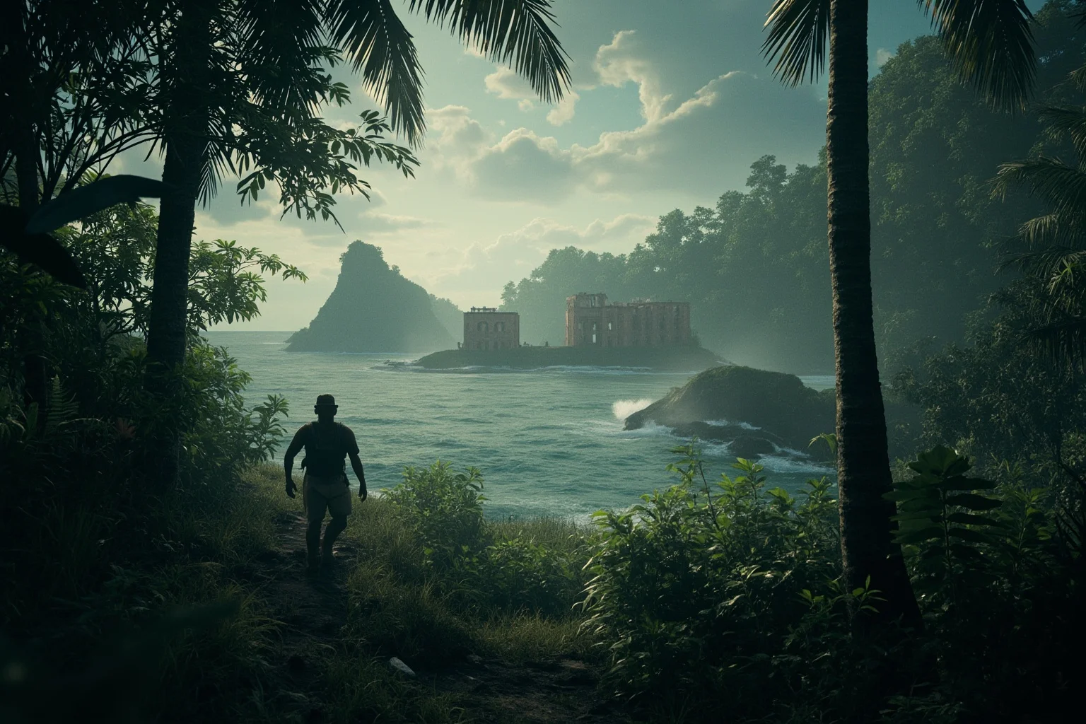The Most Daring Prison Escapes in History 19 A lone figure trudging through dense tropical jungle near a rocky island penal colony