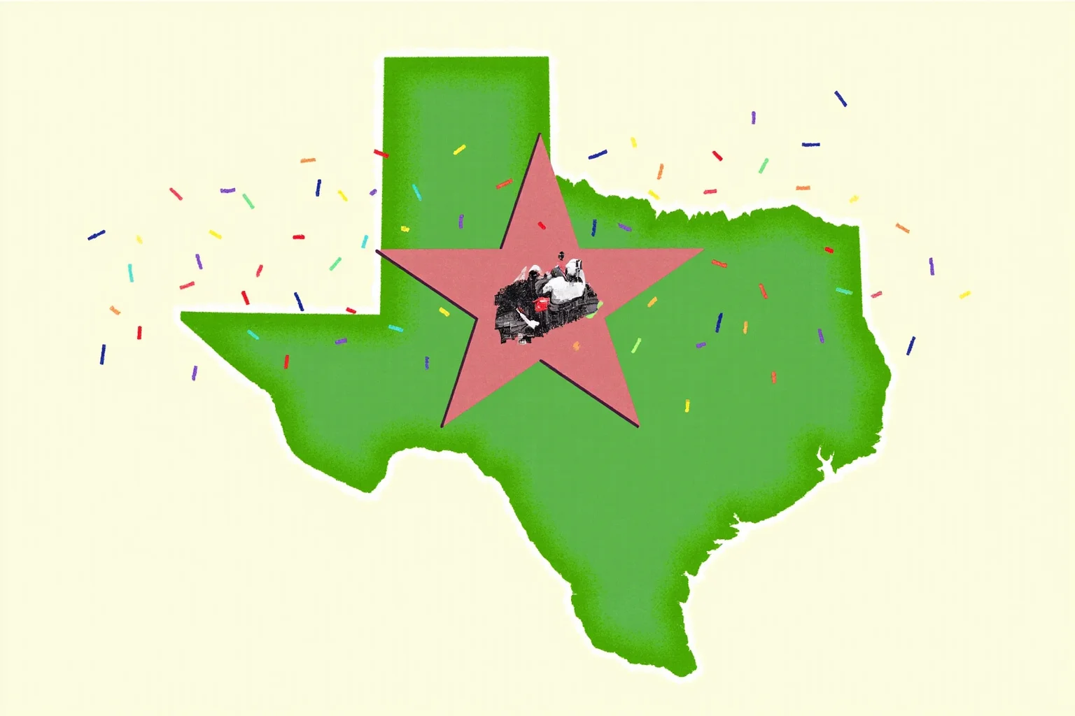 Longest Championship Droughts In Sport History 7 A lone star on a Texas-shaped baseball field diagram, celebratory confetti falling, symbolic illustration