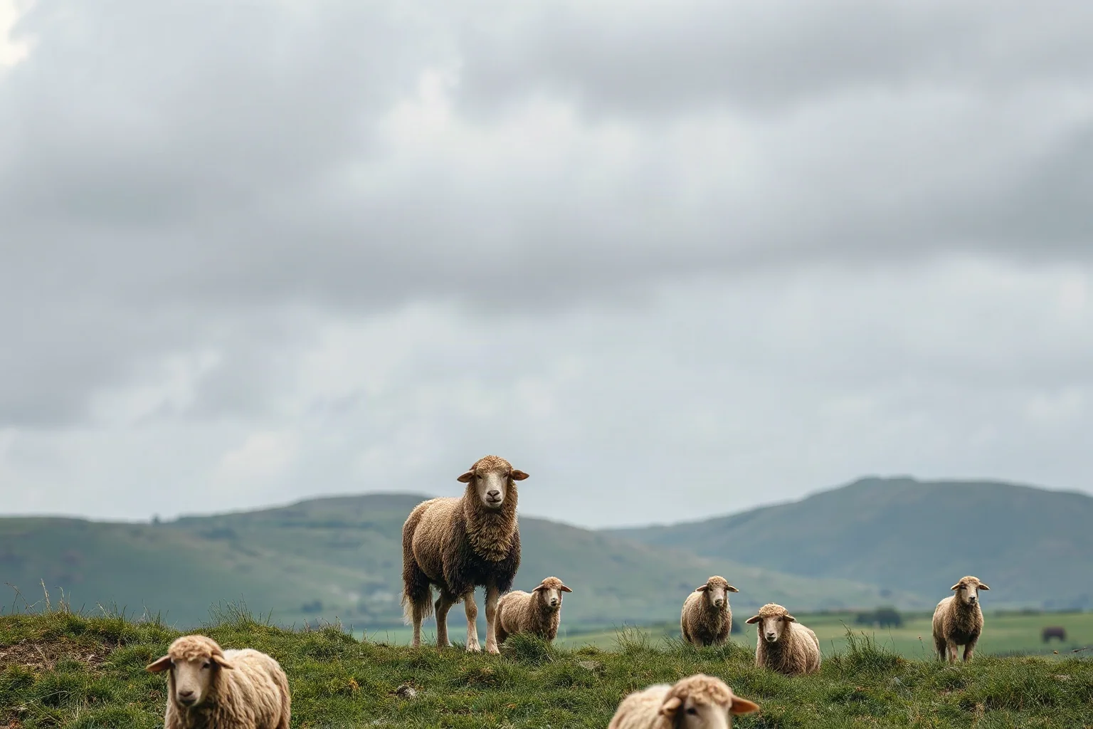 A lone teenage shepherd figure standing on a windswept Irish hillside, evoking captivity and forced labor