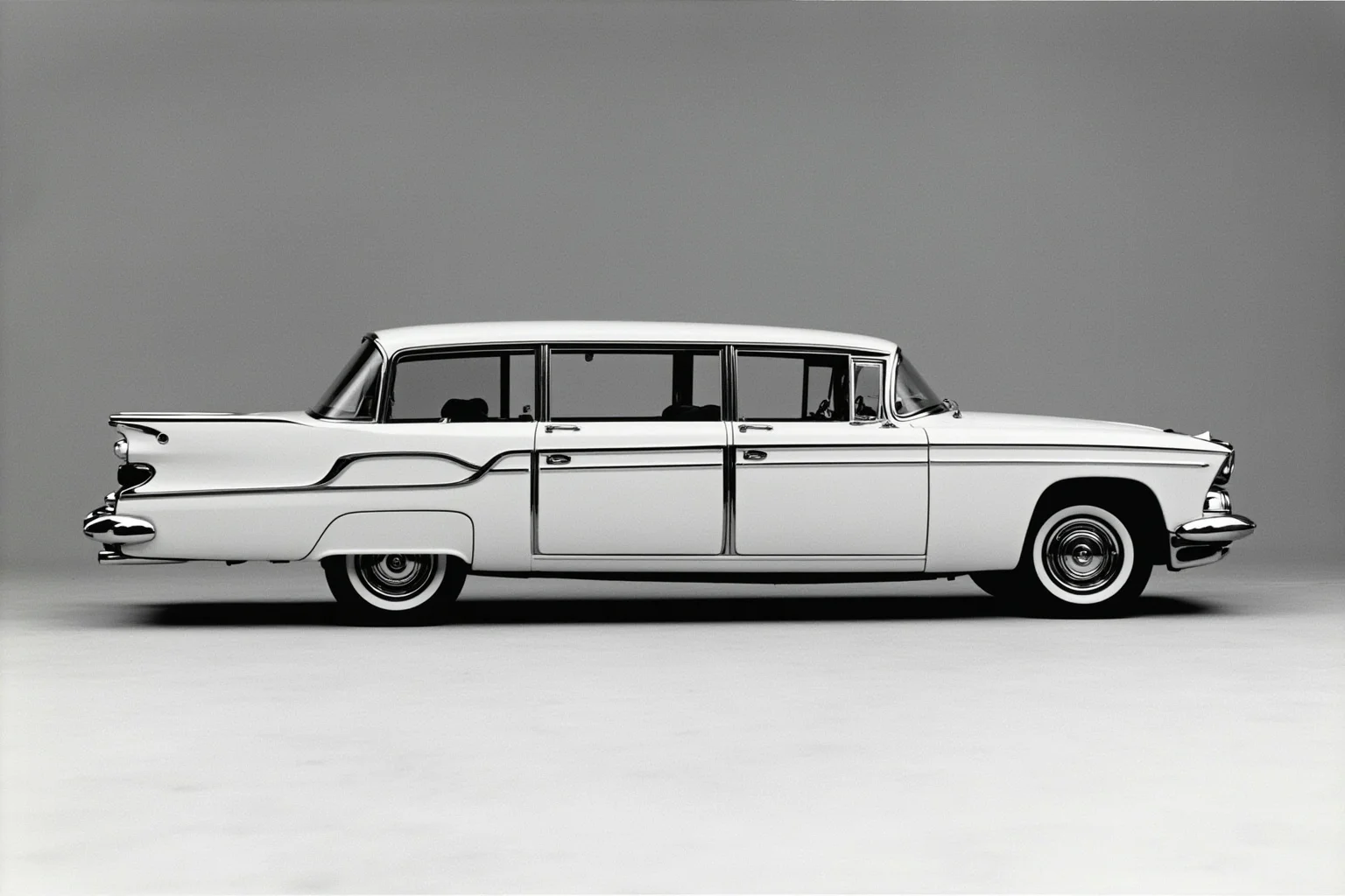 A long, elegant 1960s luxury sedan with clean flat sides and rear-hinged doors
