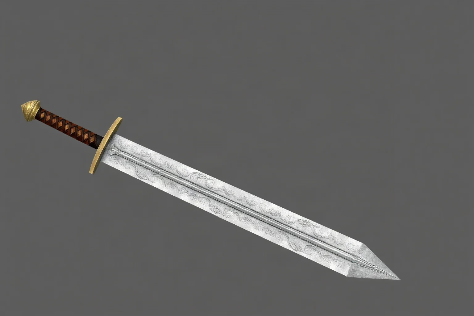 A long rigid medieval estoc thrusting sword with a narrow reinforced blade, isolated illustration