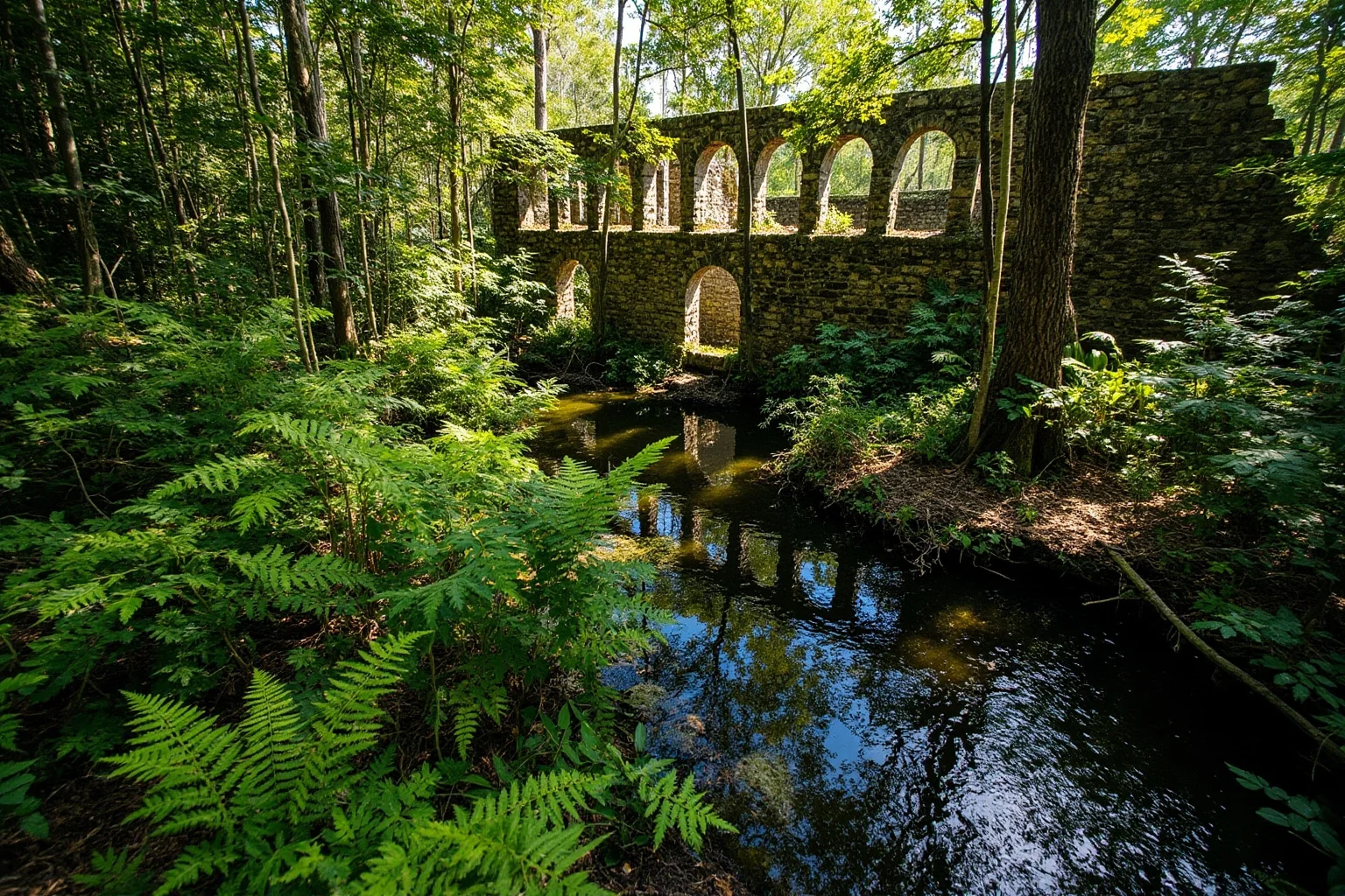 Myths That Defined Cultures: 20 Legends Born From True Events 18 A lush tropical spring surrounded by ferns and stone ruins in 16th-century Florida wilderness