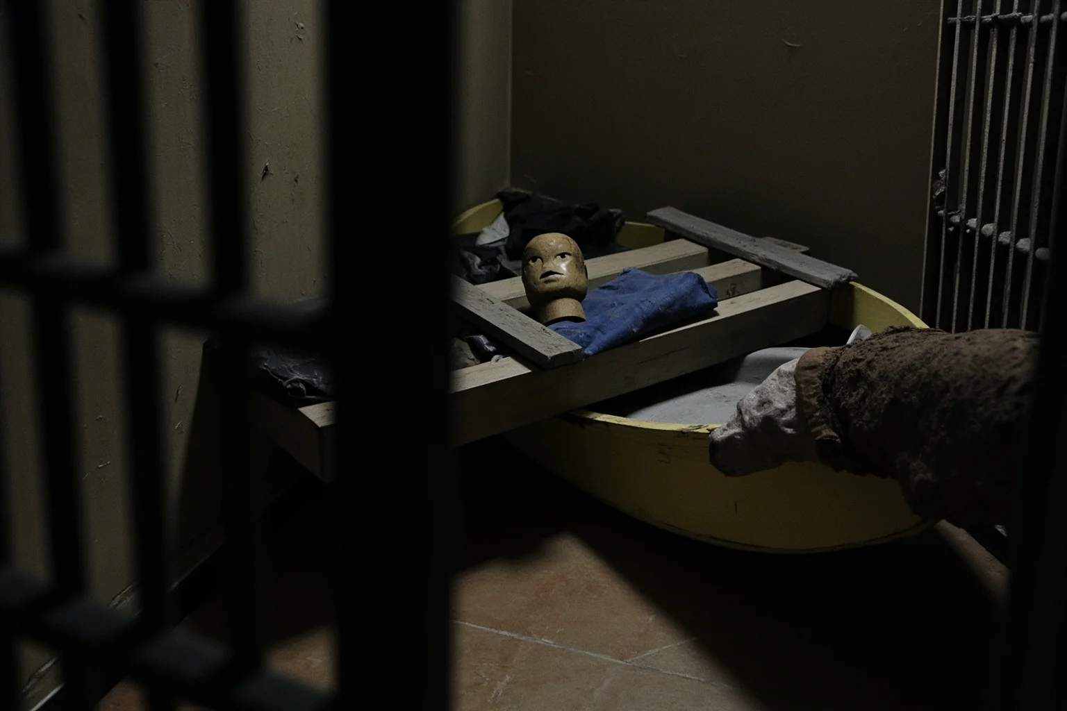 The Most Daring Prison Escapes in History 4 A makeshift raft and papier-mache dummy head inside a dim 1960s prison cell