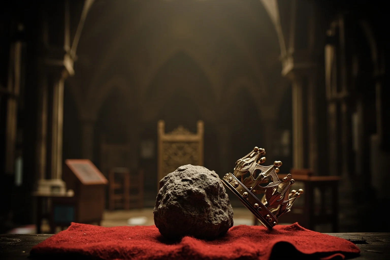 The Real Braveheart: The Story of How Robert the Bruce Freed Scotland 8 A medieval coronation scene with a stone of destiny and a crown, set in an ancient abbey