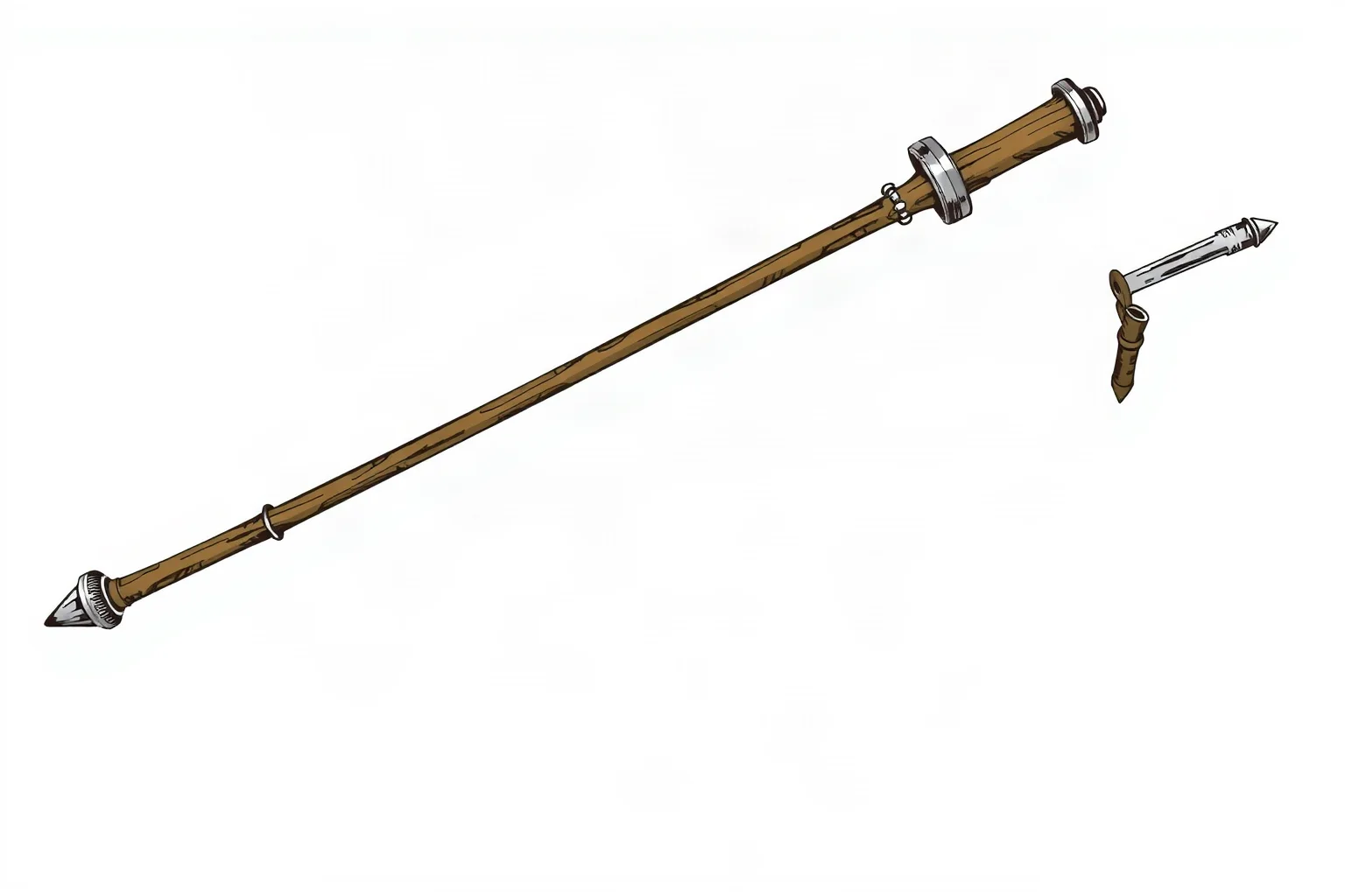 A medieval mancatcher pole weapon with a hinged metal collar, isolated illustration on parchment background