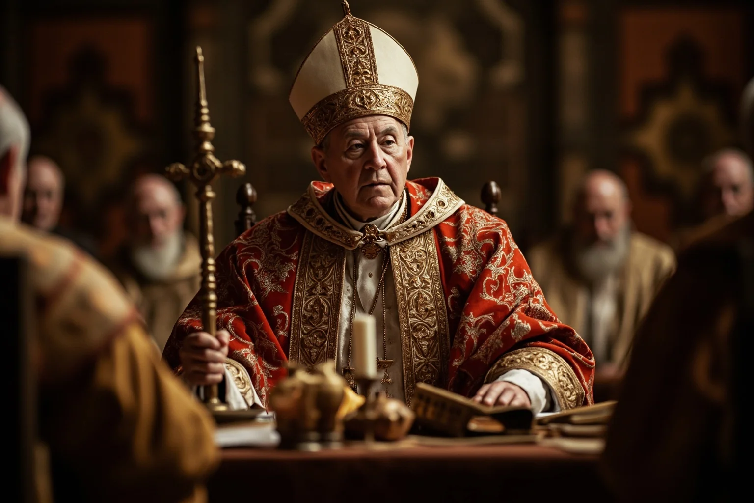 Best and Worst Popes in History: Ranking 20 Who Shaped (or Shook) the Church 19 A medieval pope in papal regalia presiding over a grand church council with bishops seated around him