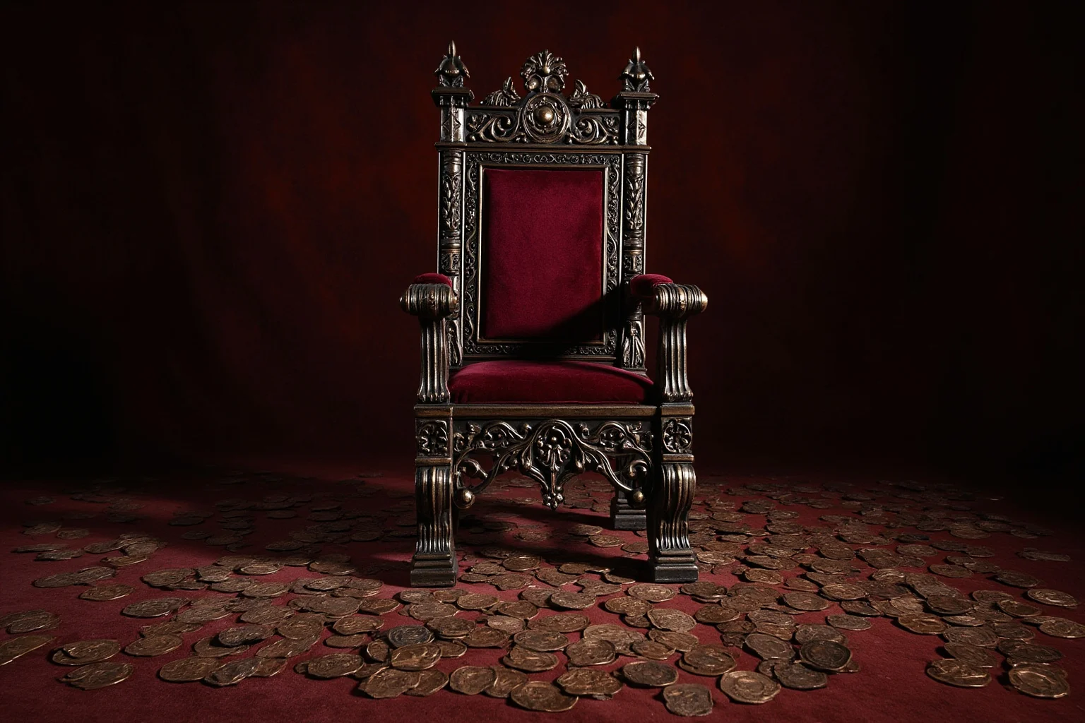 The Real Braveheart: The Story of How Robert the Bruce Freed Scotland 5 A medieval throne room with an empty ornate chair and scattered royal seals, symbolizing a succession crisis