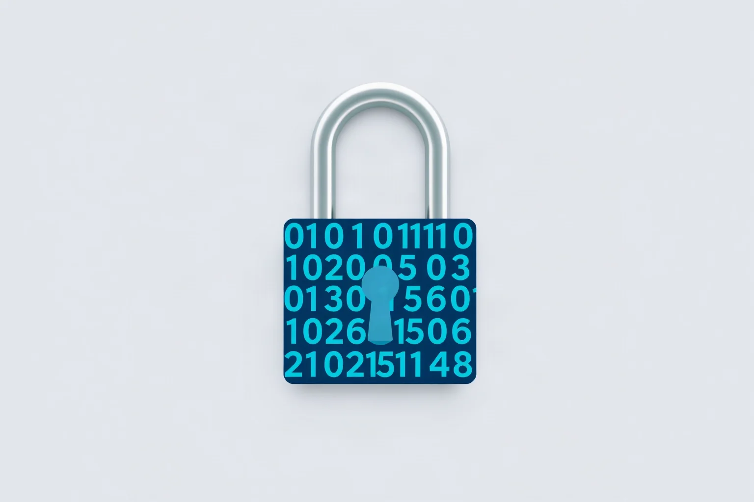 A minimalist illustration of a padlock made of number groups, symbolizing unbreakable encryption