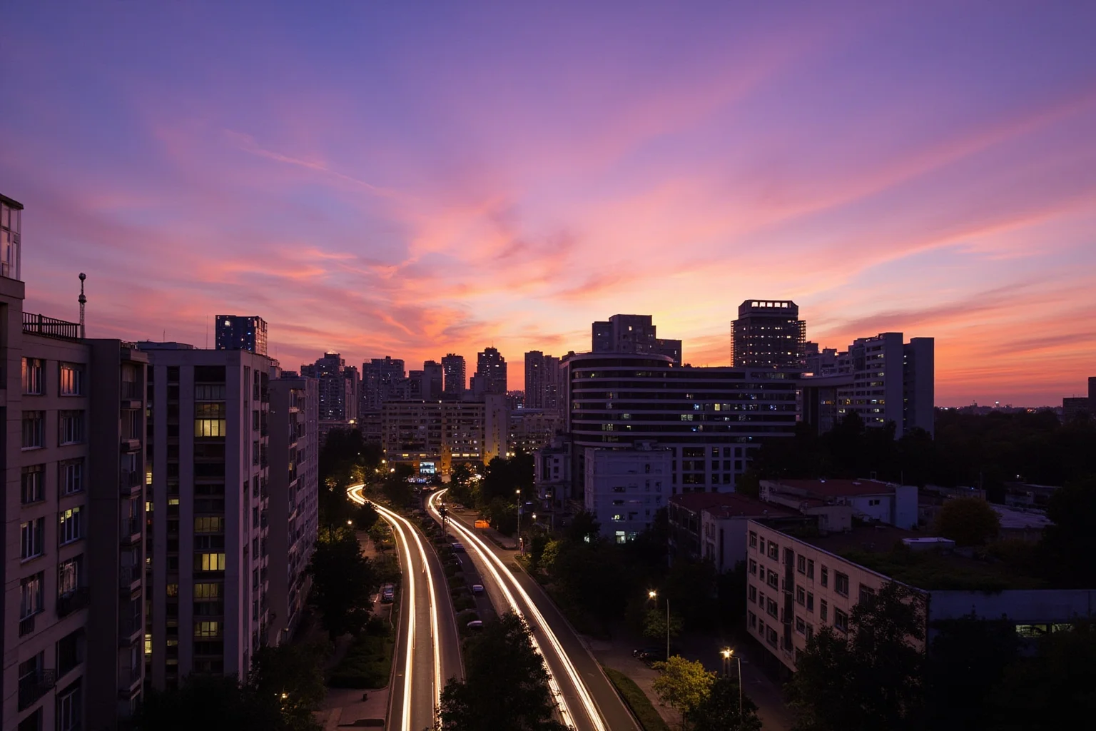 A modern Belgrade cityscape at dusk representing Serbia's recent statehood