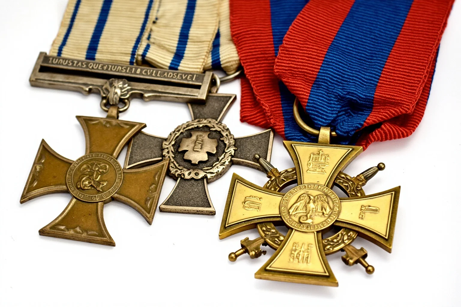 Highest Military Decorations: 20 Rare and Obsolete Medals You'll Never See Again 17 A modern bronze cross medal on a red-and-blue striped ribbon, shown alongside older retired medals to suggest consolidation