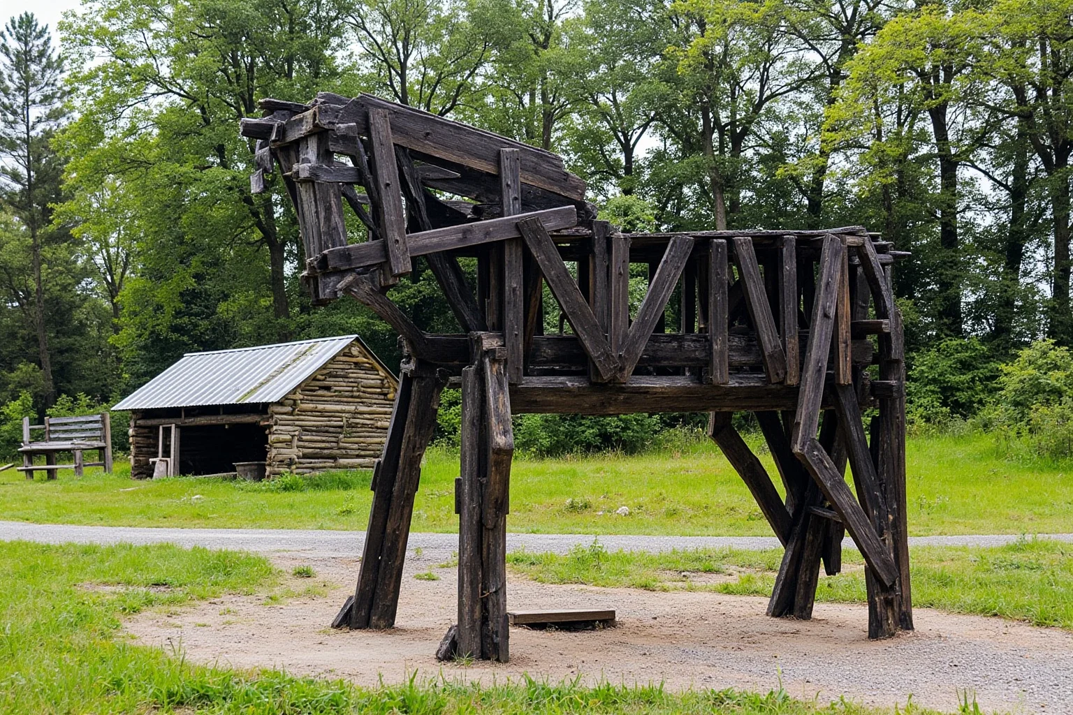 Brutal Forms of Public Humiliation Throughout History 15 A narrow saw-backed wooden frame shaped like a horse, standing in an old military campground