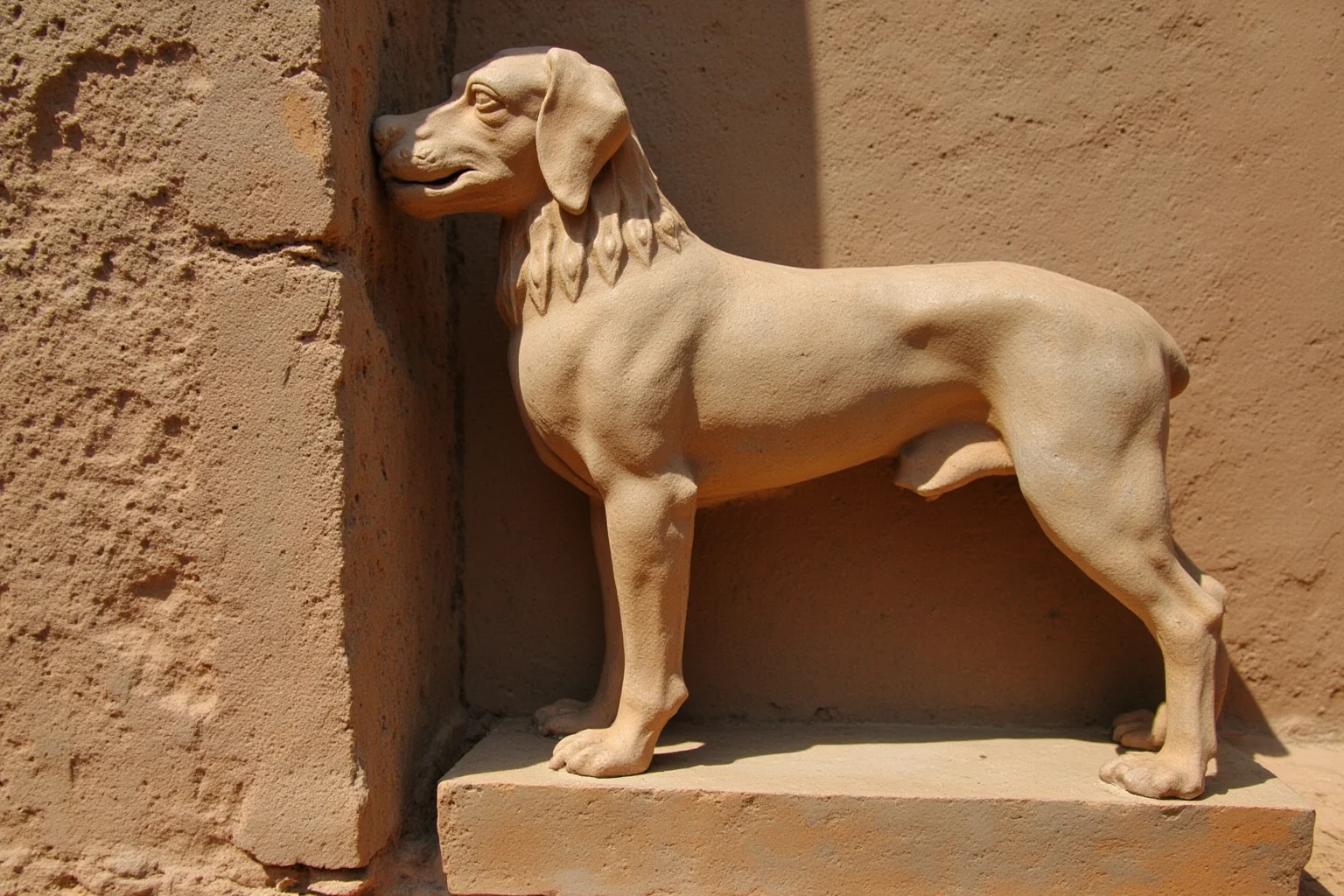 Pooches of the Past: 23 Extinct Dog Breeds and Their Stories 10 A powerful ancient mastiff-type guard dog standing beside a stone column, ancient Greek pottery art style