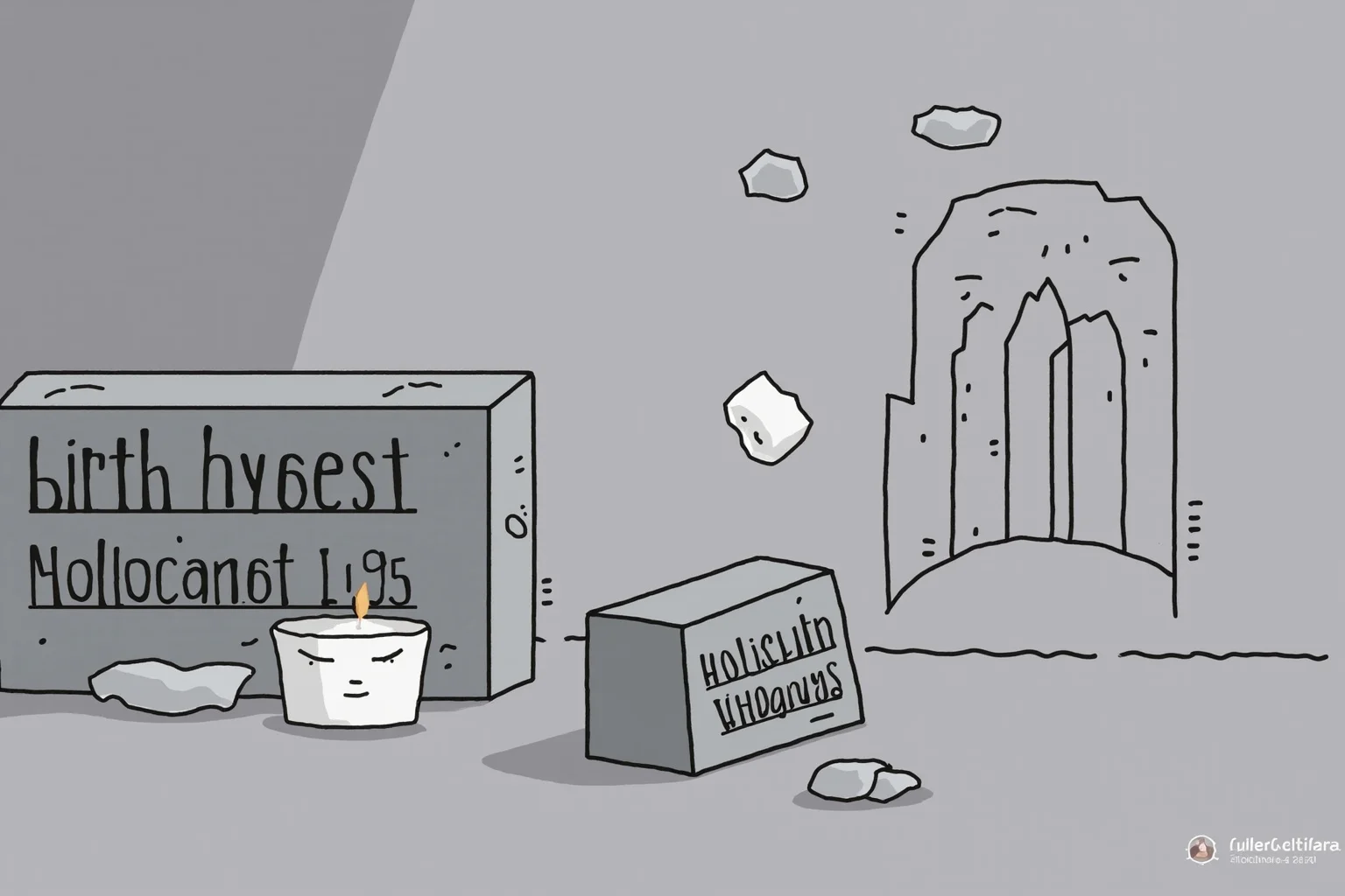 23 Worst Things That Ever Happened in History 13 A quiet memorial candle and stone monument illustration representing Holocaust remembrance, no text or symbols