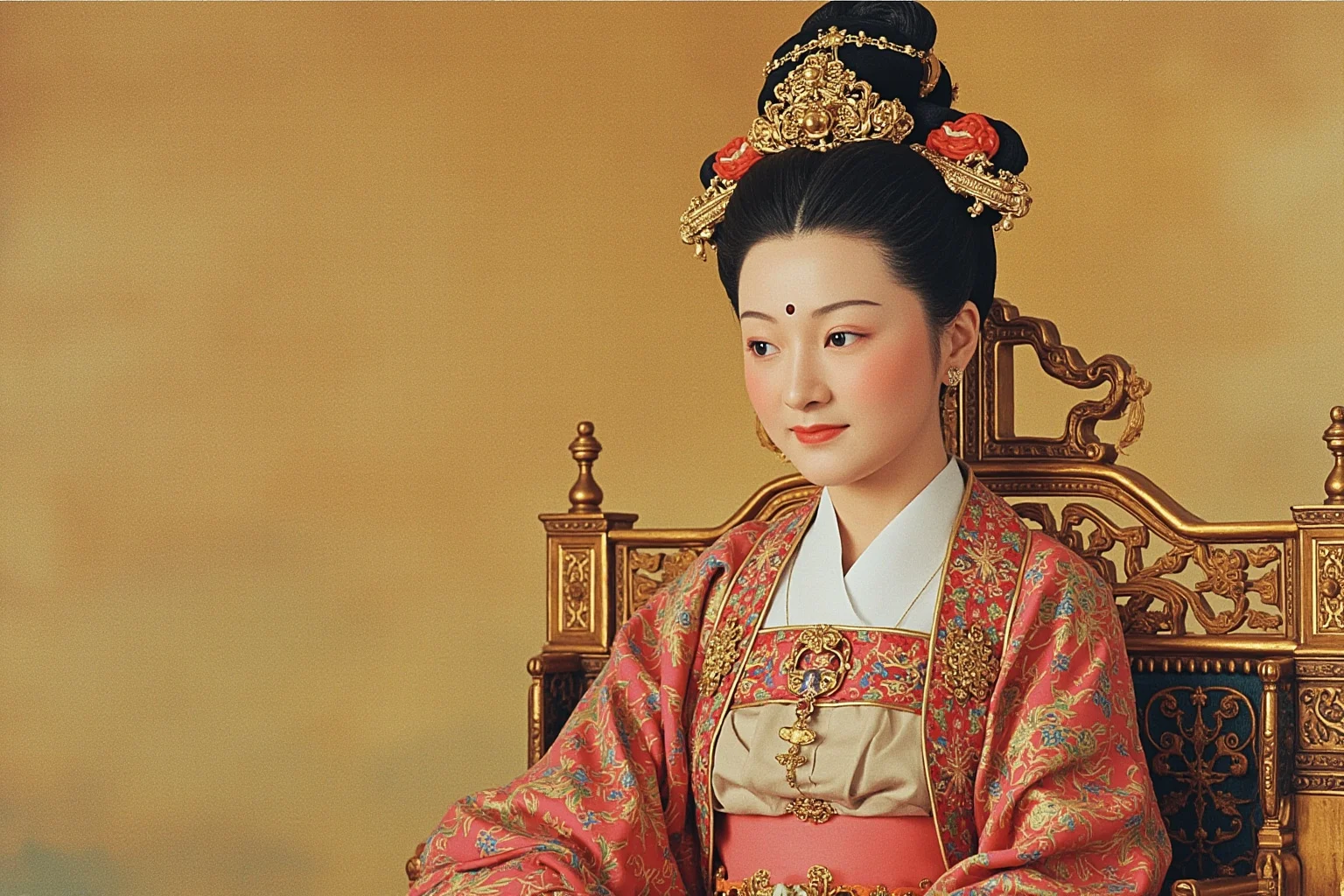 Most Interesting People in History: 22 Figures Who Shaped the World 15 A regal Chinese empress in elaborate Tang Dynasty robes seated on an imperial throne, traditional painting style