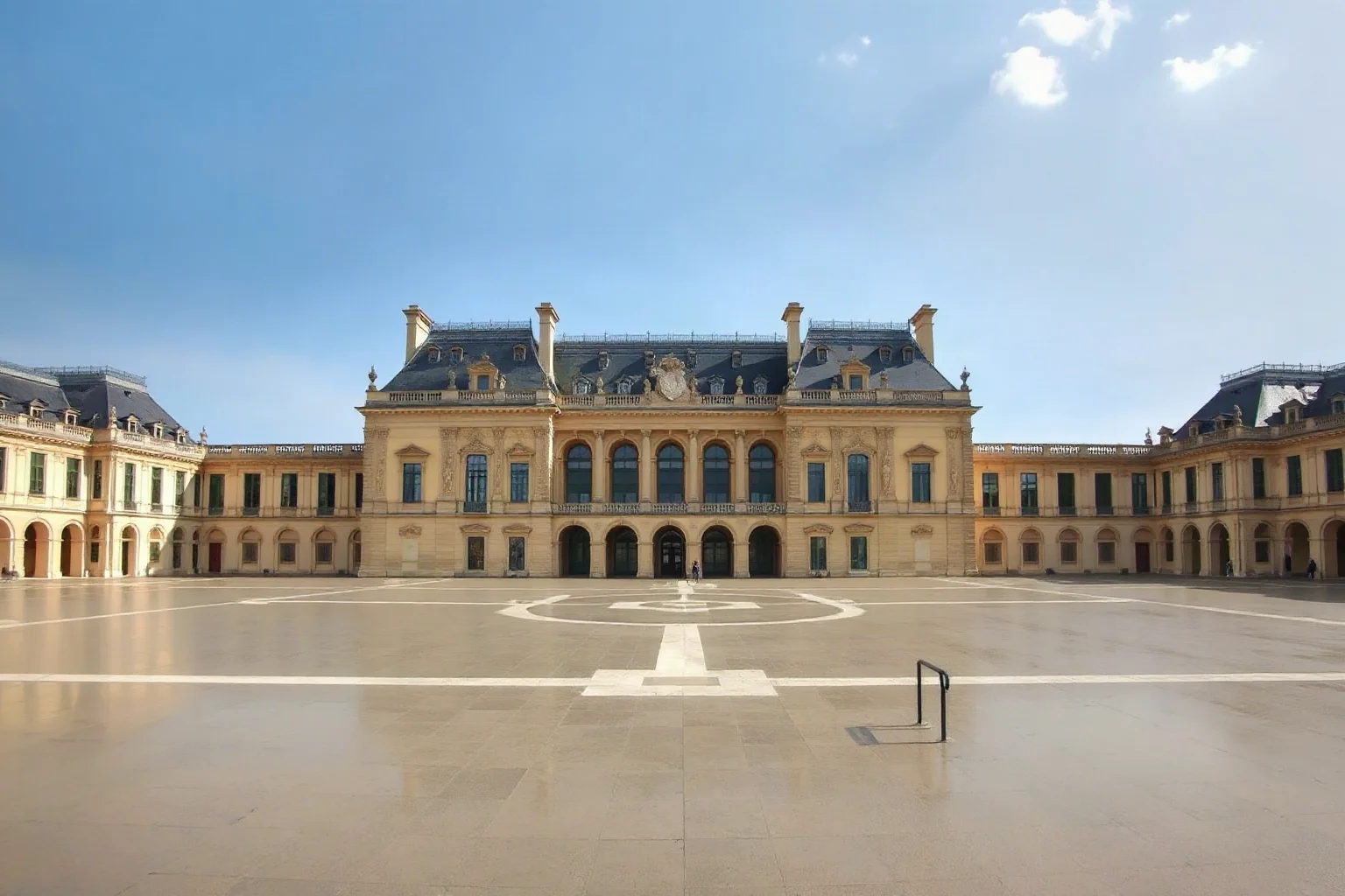 A Renaissance palace in France, such as Versailles or royal French chateau, representing the movement of art through European royal collections