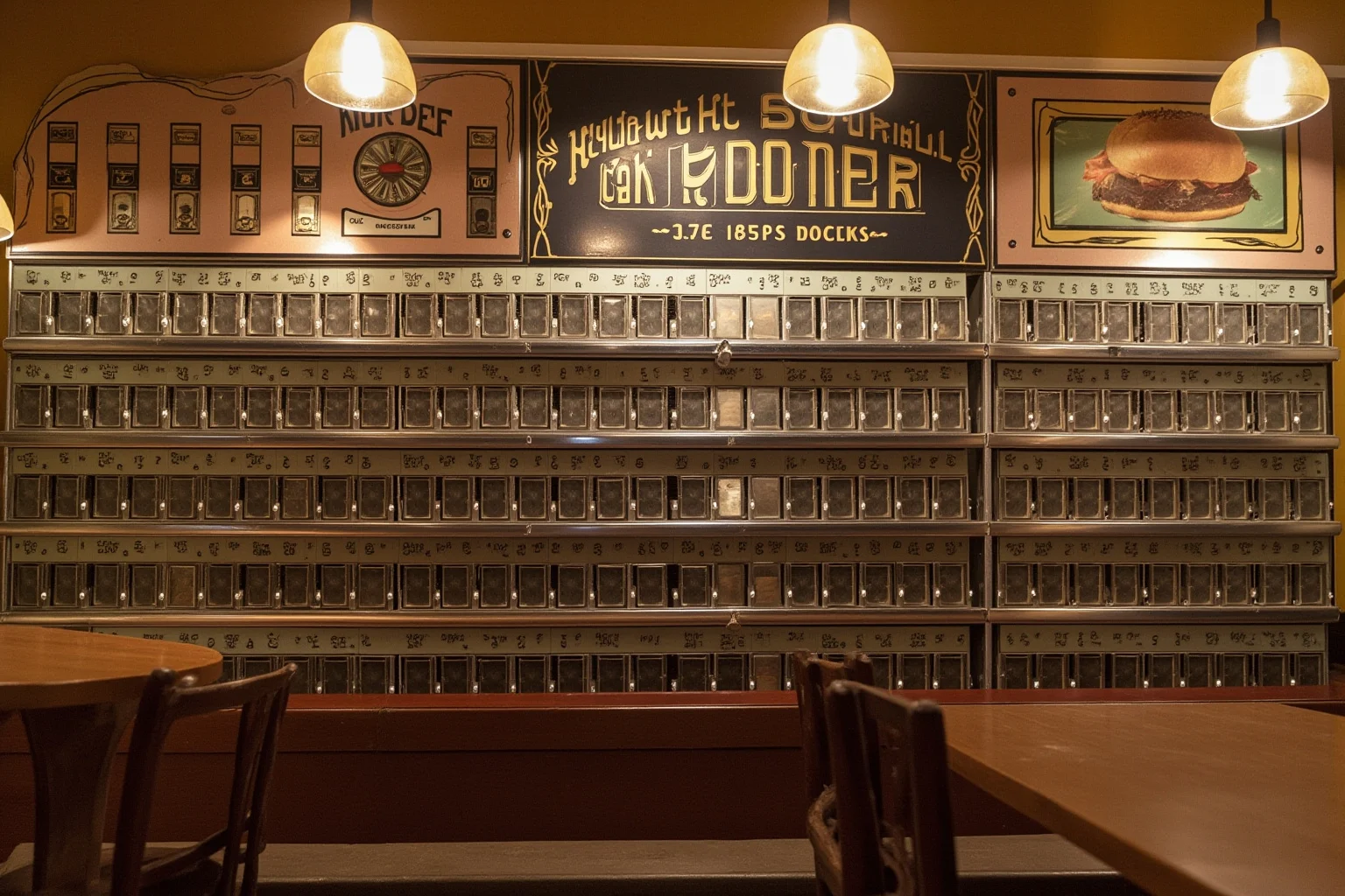 The Oldest Fast Food Chains in the World: A Full History 6 A retro coin-operated Automat wall with small glass food compartments, early 1900s American diner style