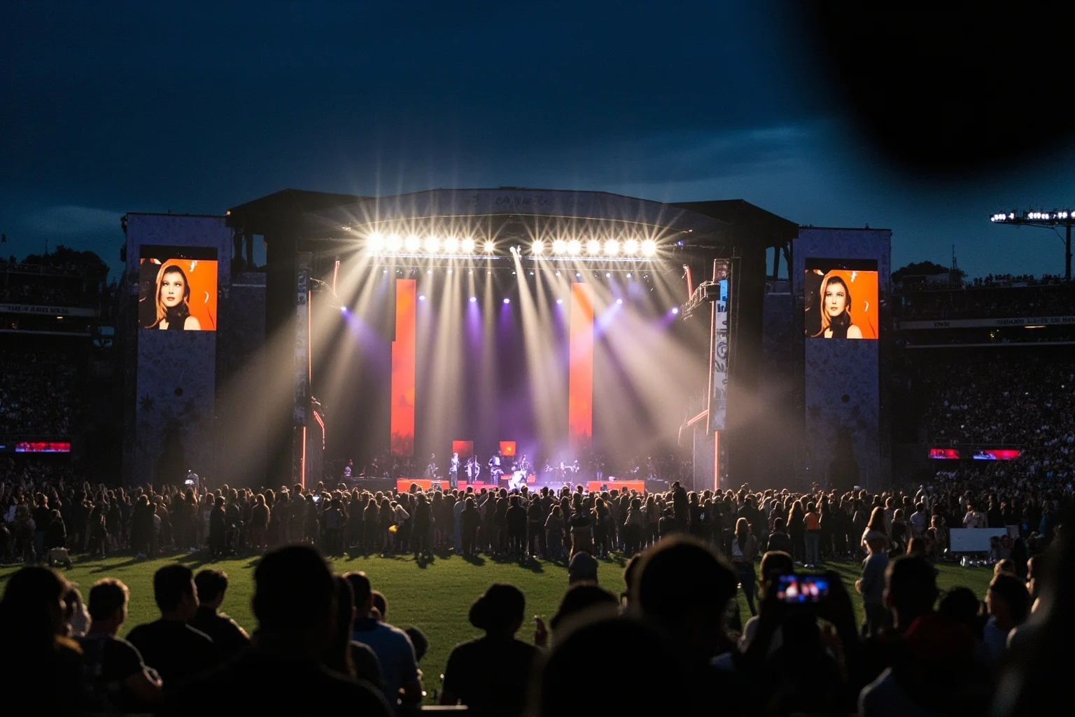 Most Important Historical Events Televised Live 11 A retro television broadcasting a massive outdoor concert stage with a huge crowd under stadium lights