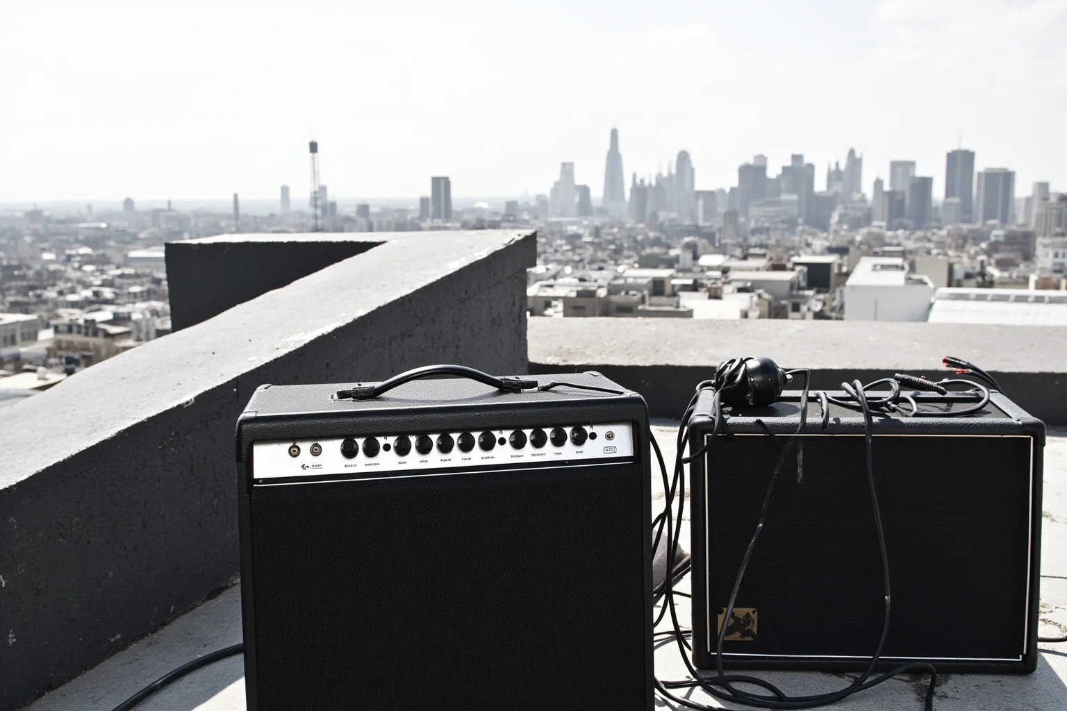 Incredible Facts About the Beatles' Greatest Band History 21 A rooftop skyline view of London with amplifiers and cables suggesting an impromptu outdoor concert
