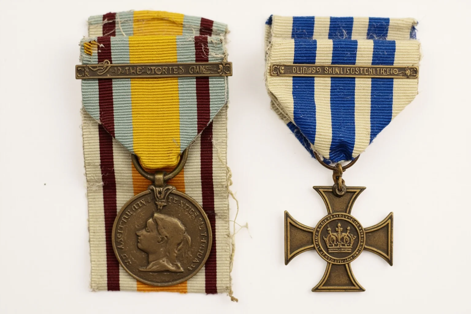 Highest Military Decorations: 20 Rare and Obsolete Medals You'll Never See Again 10 A round bronze medal on a striped ribbon with a small crown motif, displayed alongside an older matching cross-shaped medal to suggest a medal exchange