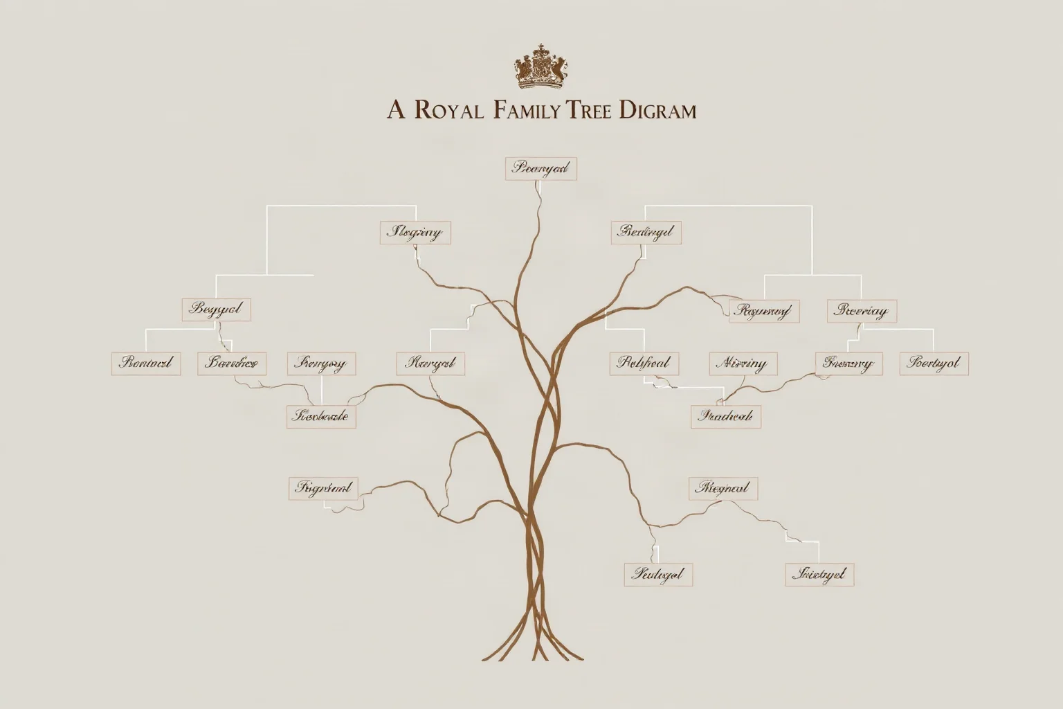 A royal family tree diagram with intertwining, tangled branches symbolizing intermarriage