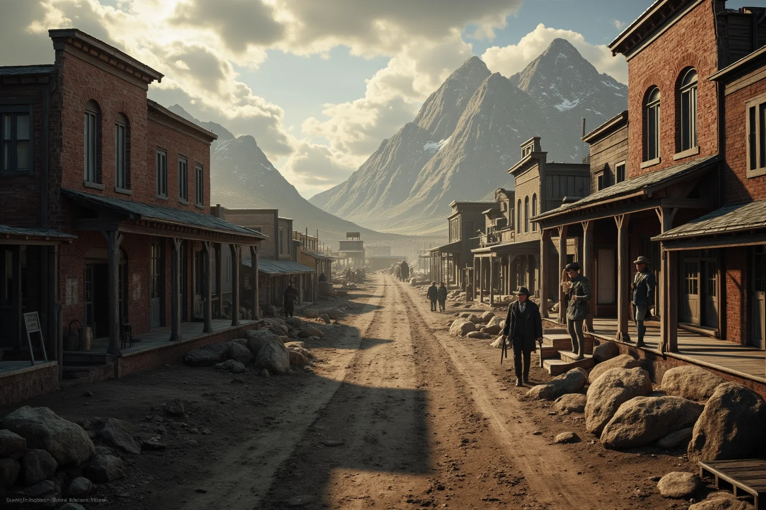 Legendary Cases Involving the Pinkerton Detective Agency 12 A rugged mountain mining town with tension between armed men and miners in the distance