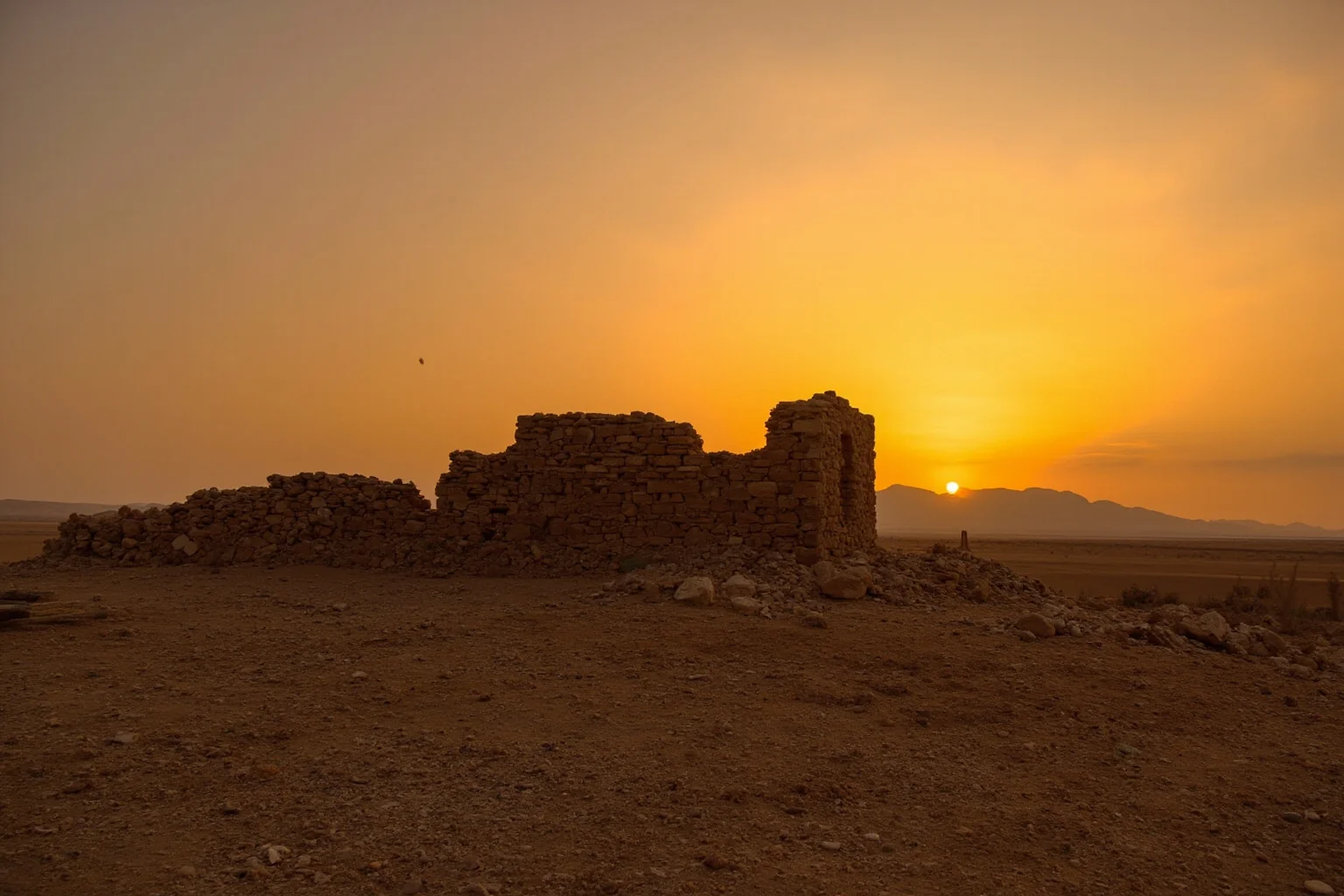 Empires That Fell Slowly—and 20 That Collapsed Overnight 5 A Sassanid-era Persian fortress crumbling against a desert sunset