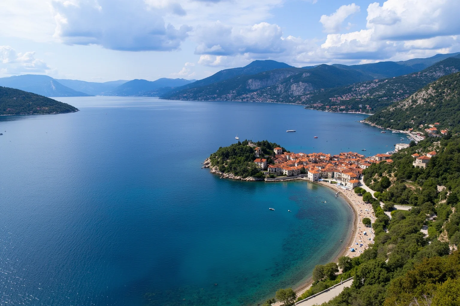 A scenic Adriatic coastal town representing Montenegro's independence era