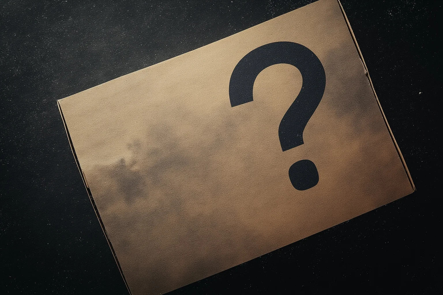 A sealed box with a faint question mark, quantum-style dual imagery hinting at uncertainty, abstract art