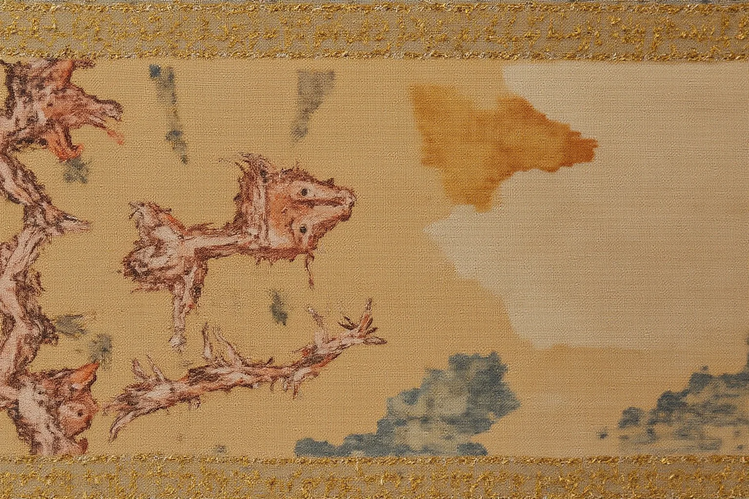 22 Creepiest Pieces of Medieval Art (And the Strange History Behind Them) 11 A section of an ornate medieval tapestry depicting multi-headed beasts and apocalyptic destruction in muted woven colors