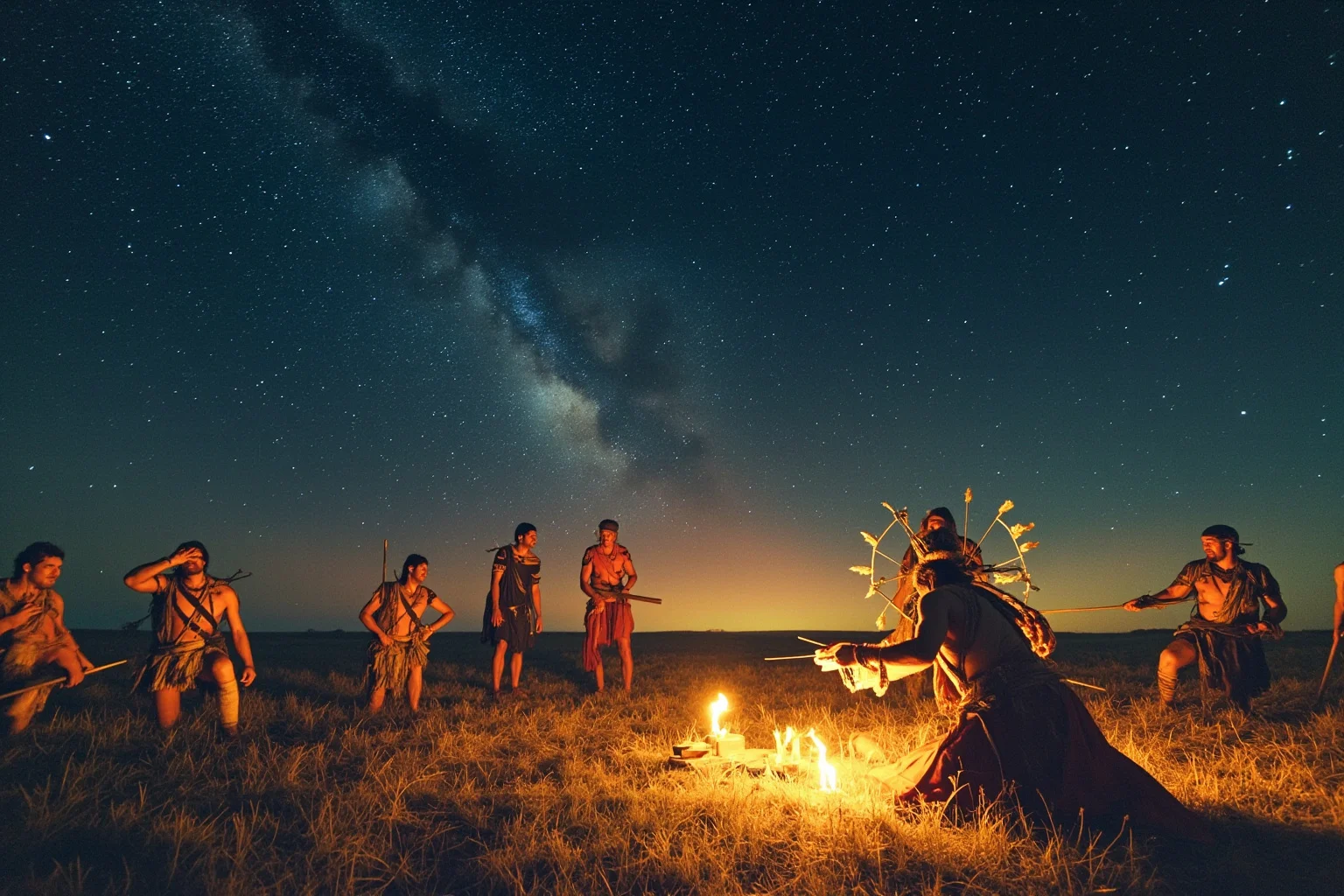 25 Little-Known Facts About Genghis Khan, the Brutal Ruler 17 A shaman performing a ritual under a starry sky on the open steppe, historical illustration style